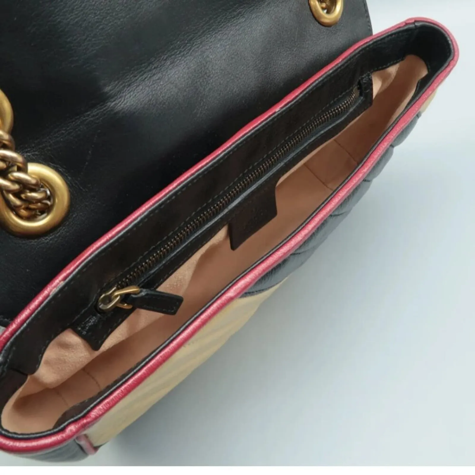 100% Authentic GUCCI GG Marmont Black&Beige Leather Shoulder Bag