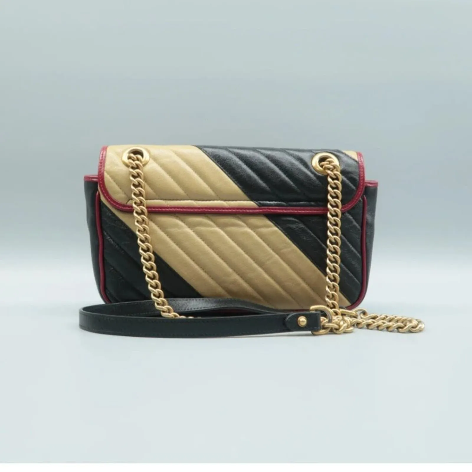 100% Authentic GUCCI GG Marmont Black&Beige Leather Shoulder Bag