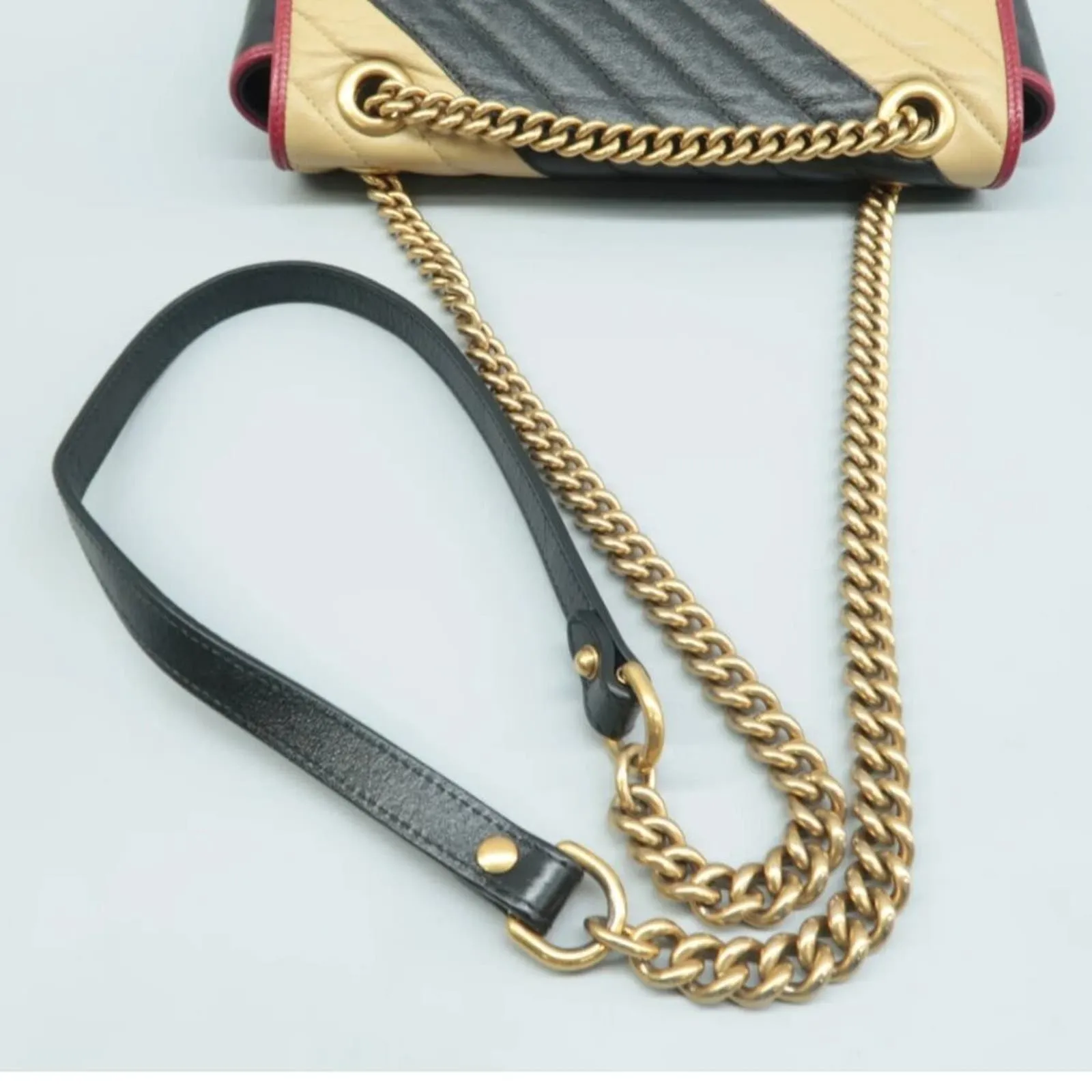 100% Authentic GUCCI GG Marmont Black&Beige Leather Shoulder Bag