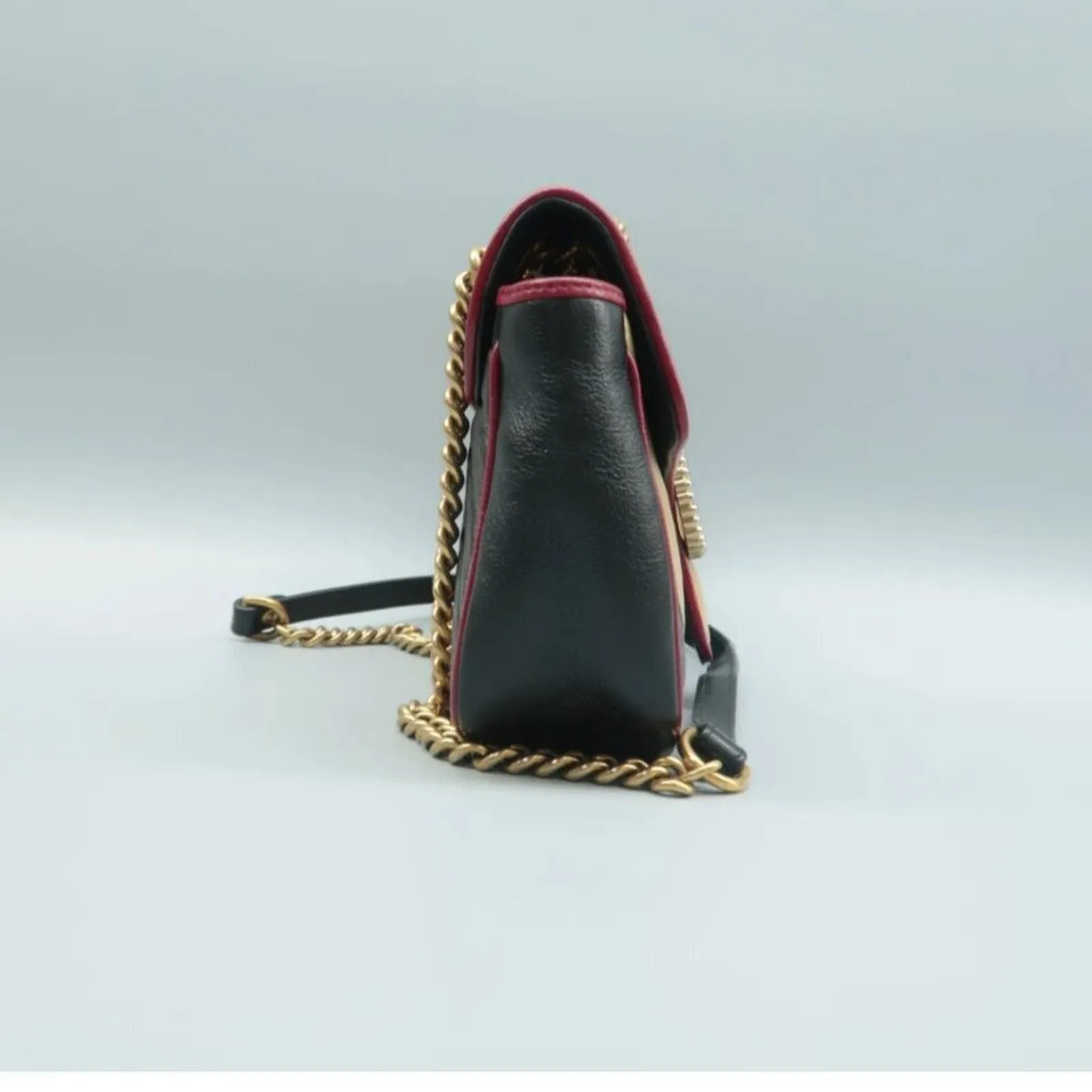100% Authentic GUCCI GG Marmont Black&Beige Leather Shoulder Bag