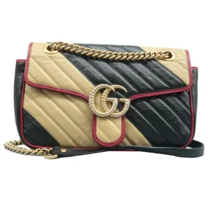 100% Authentic GUCCI GG Marmont Black&Beige Leather Shoulder Bag