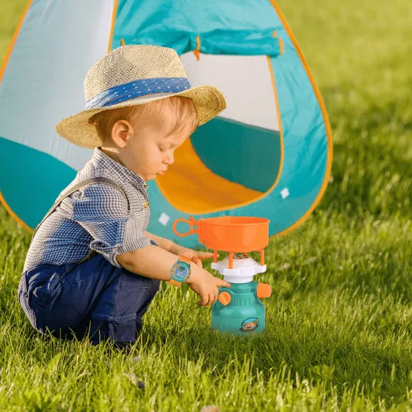 20 PCS Kids Camping Playset for Outdoor Pretend Play, Foldable Portable Play Tent Playhouse for Children Toddlers,Outdoor Toys Camping Tool Kit with Binoculars, Gas Stove, Oil Lamp, Play Foods, Kids Camping Gear Set