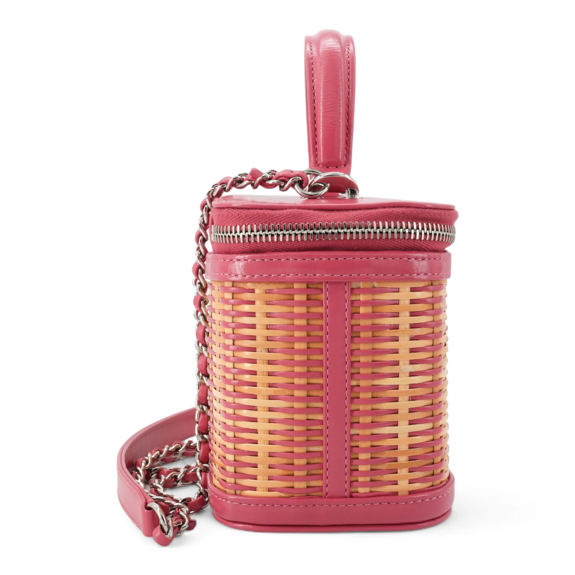 21C Pink Rattan Wicker Small Vanity Case with Top Handle