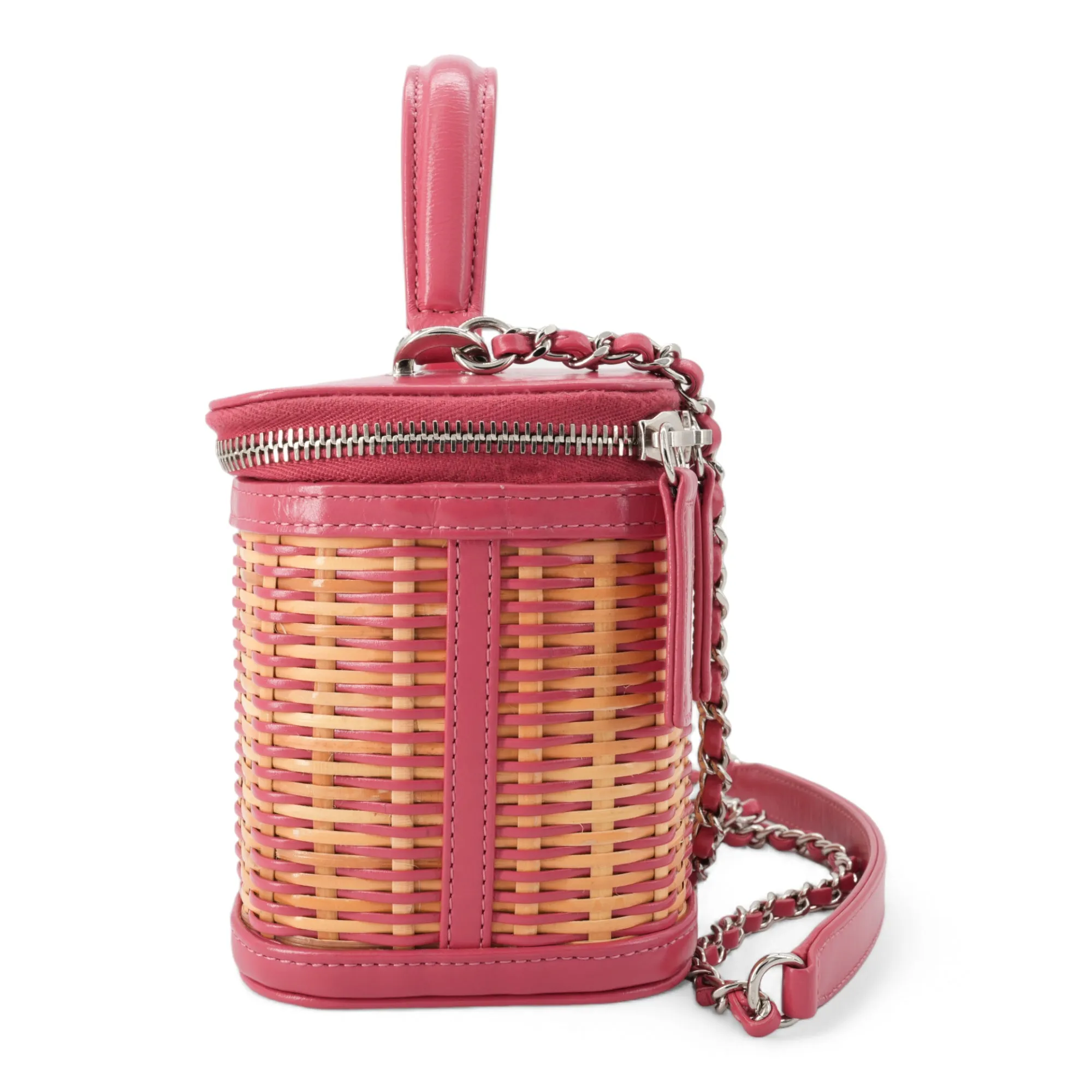 21C Pink Rattan Wicker Small Vanity Case with Top Handle
