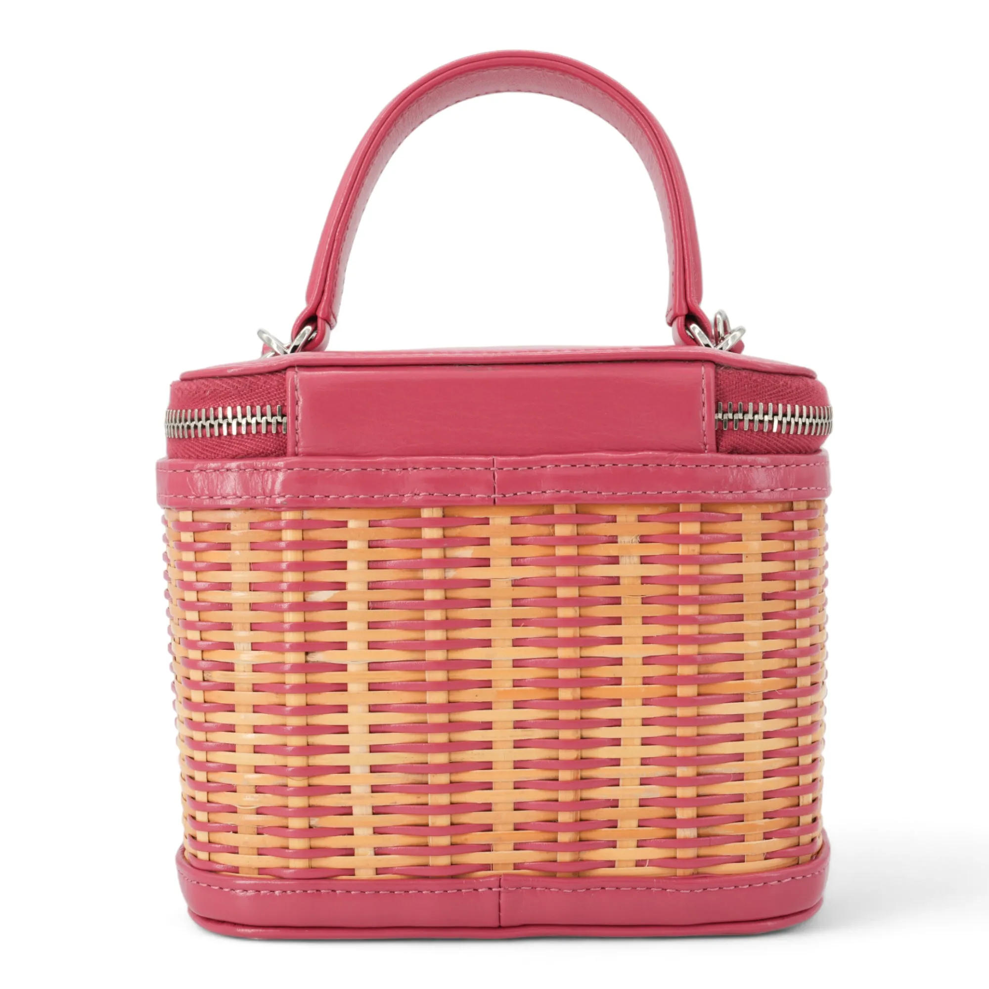 21C Pink Rattan Wicker Small Vanity Case with Top Handle