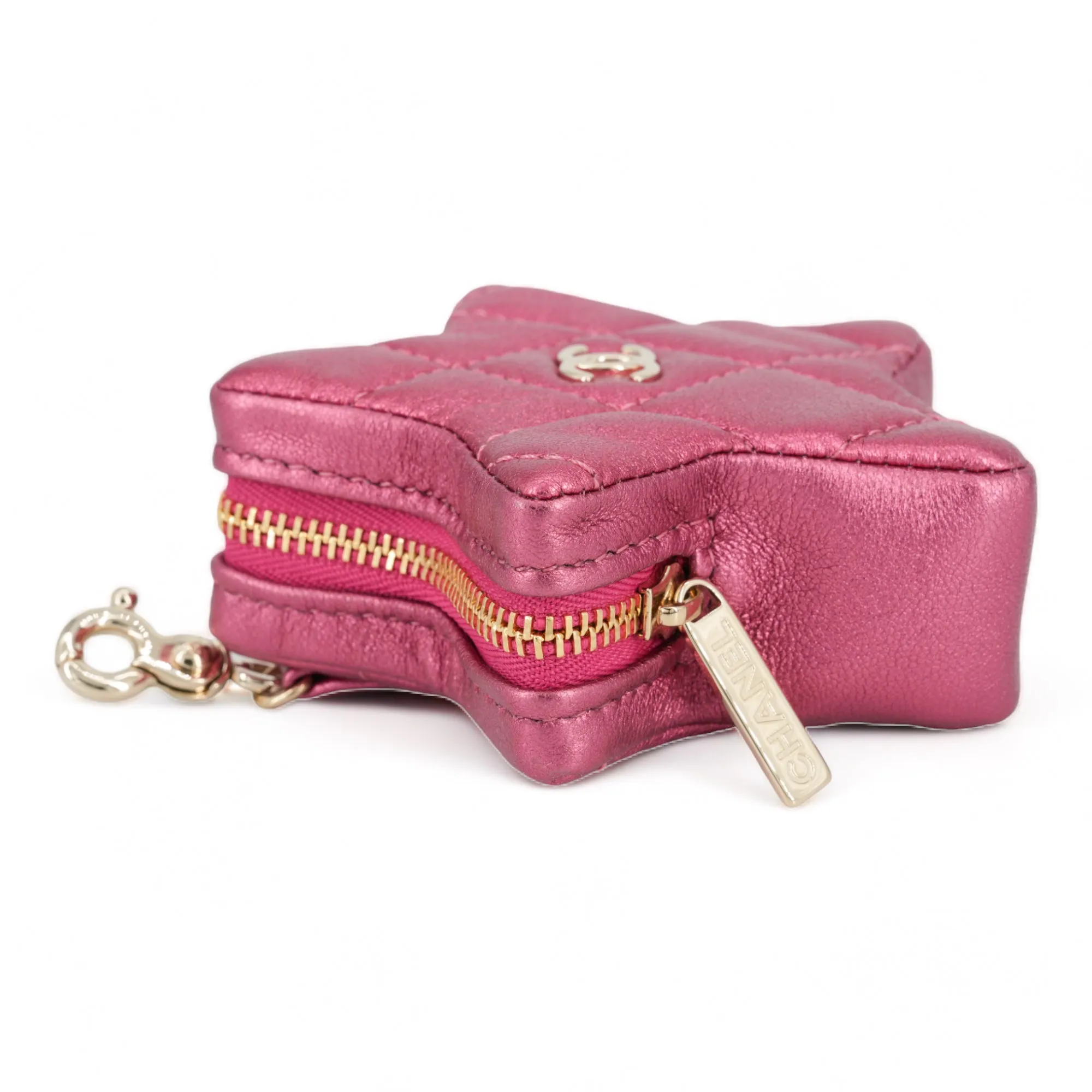 24C Pink Mirror Calfskin Mini Flap Bag with Star Coin Purse