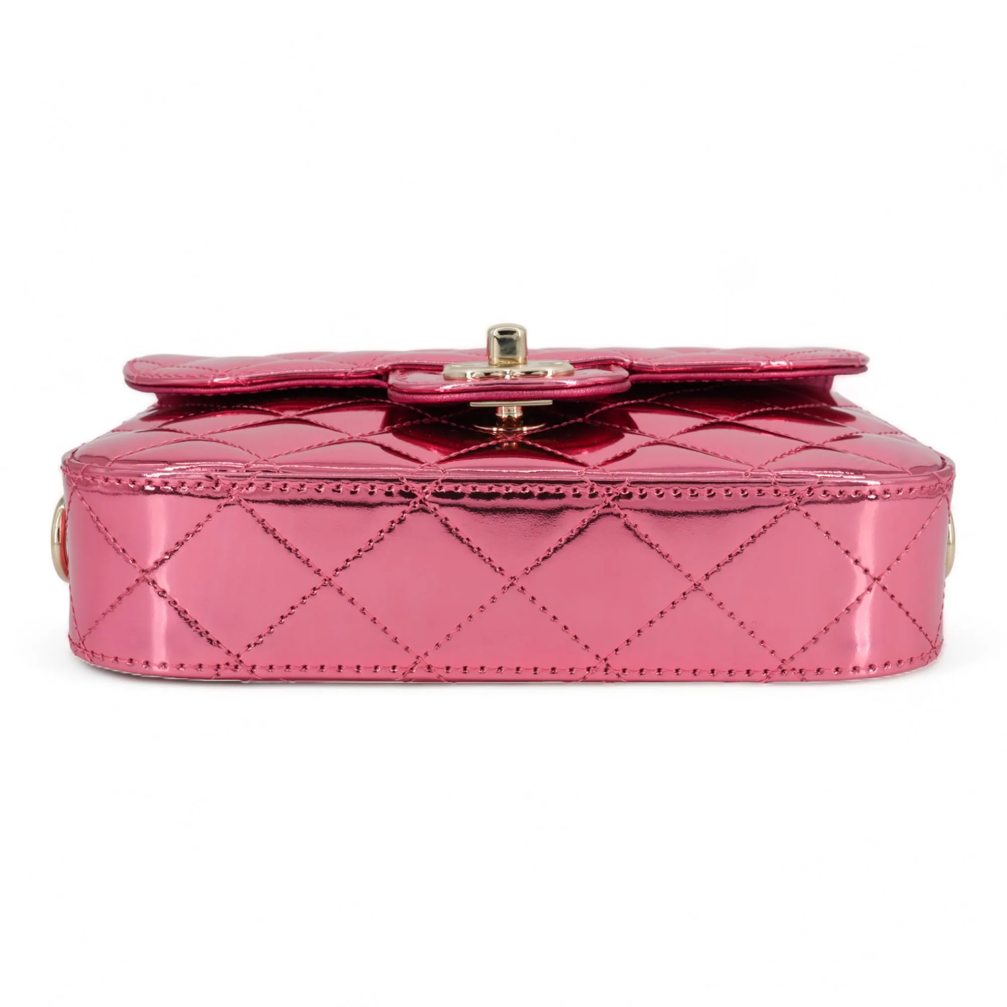 24C Pink Mirror Calfskin Mini Flap Bag with Star Coin Purse