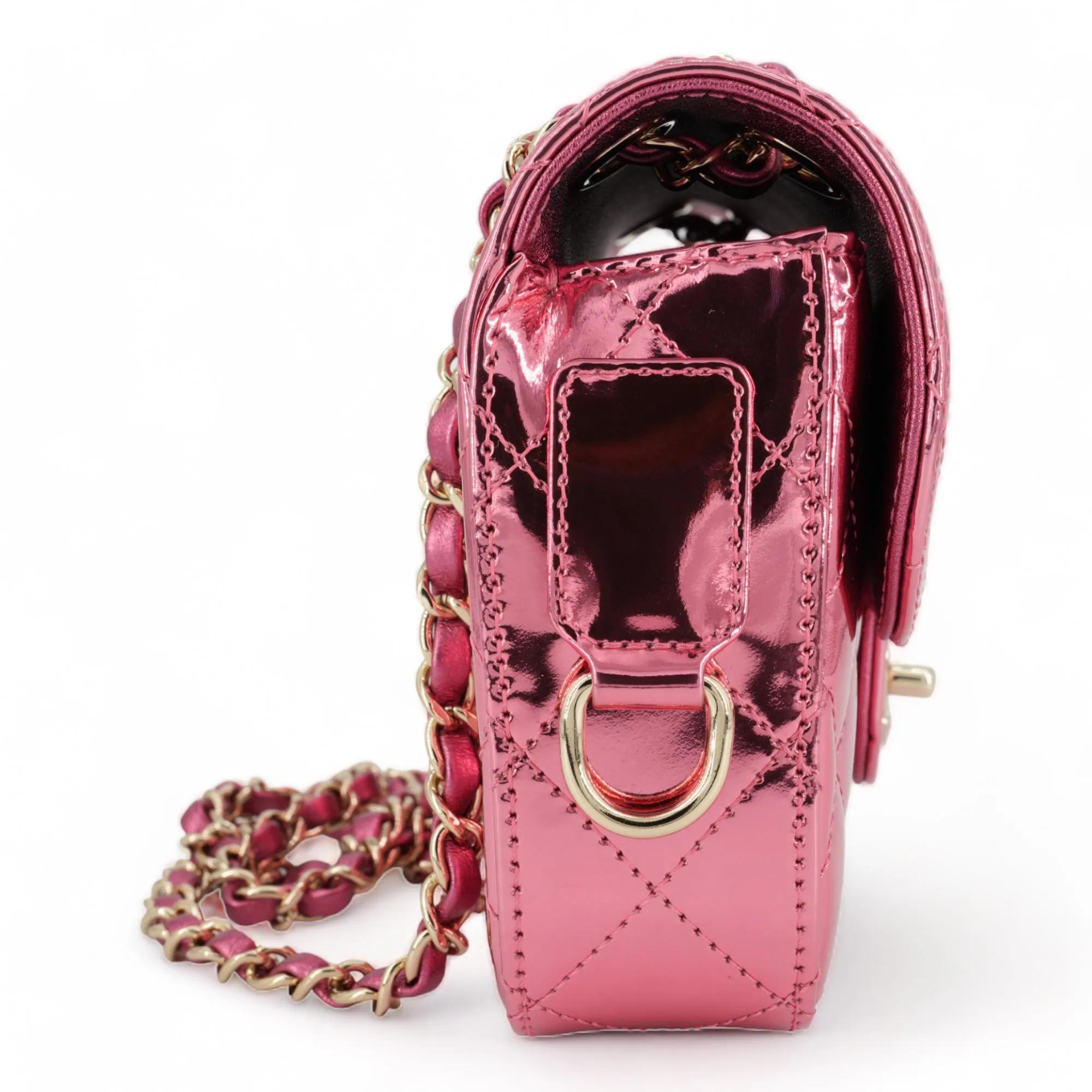 24C Pink Mirror Calfskin Mini Flap Bag with Star Coin Purse