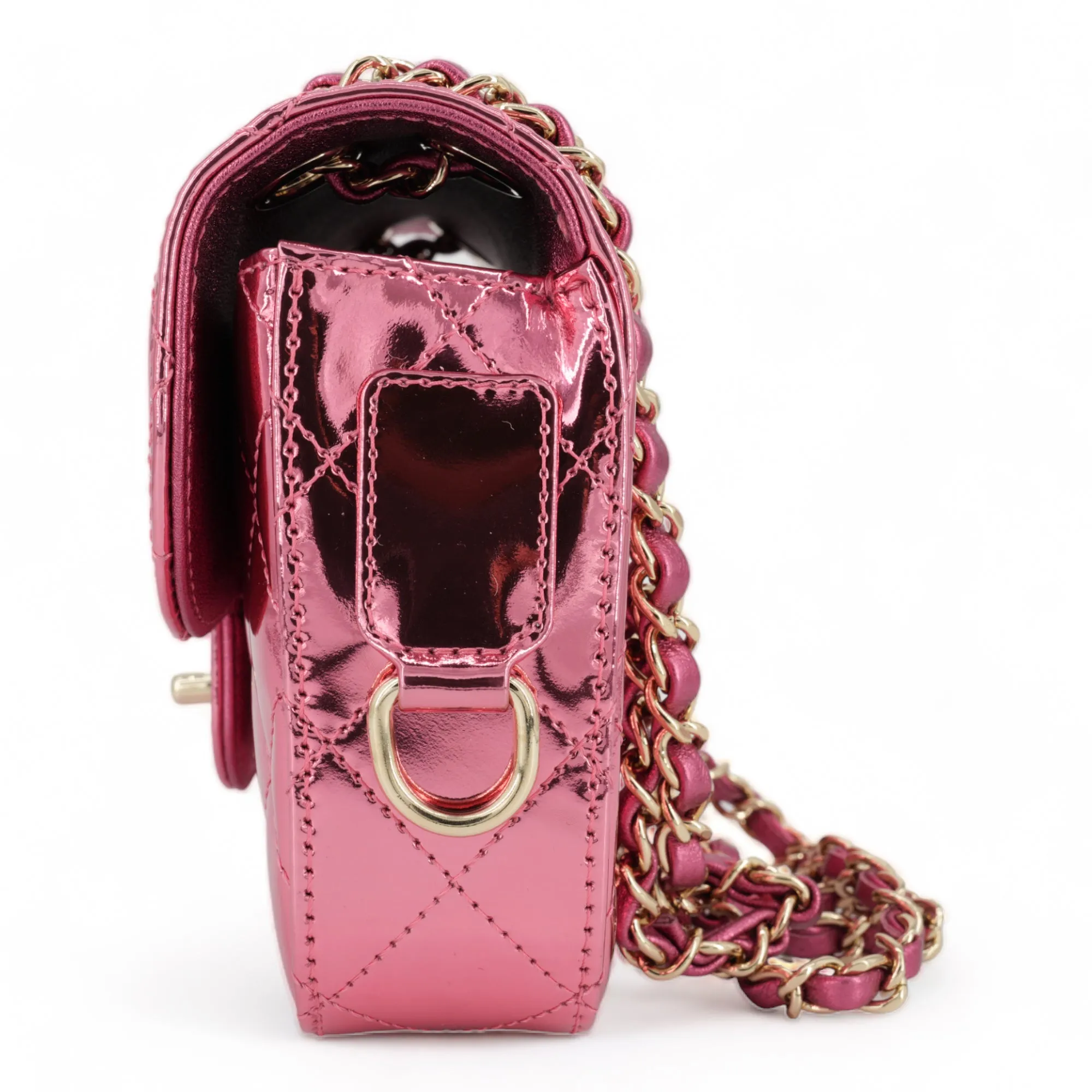24C Pink Mirror Calfskin Mini Flap Bag with Star Coin Purse