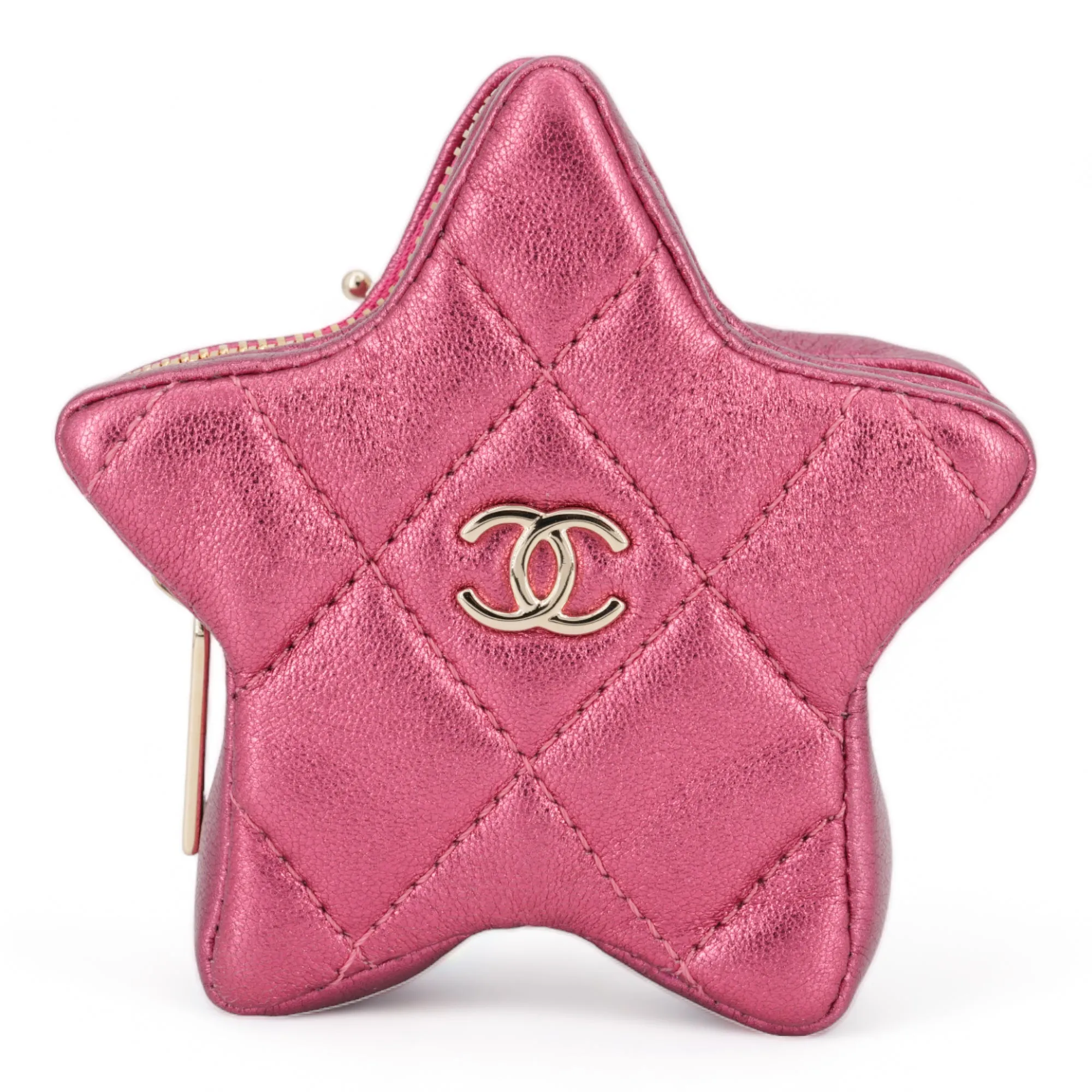 24C Pink Mirror Calfskin Mini Flap Bag with Star Coin Purse