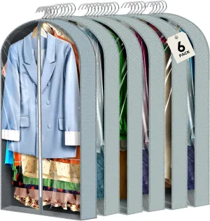 6 pcs 40" Travel Garment Bags with 4" Gussets for Coats Jackets Shirts Sweater and Suit