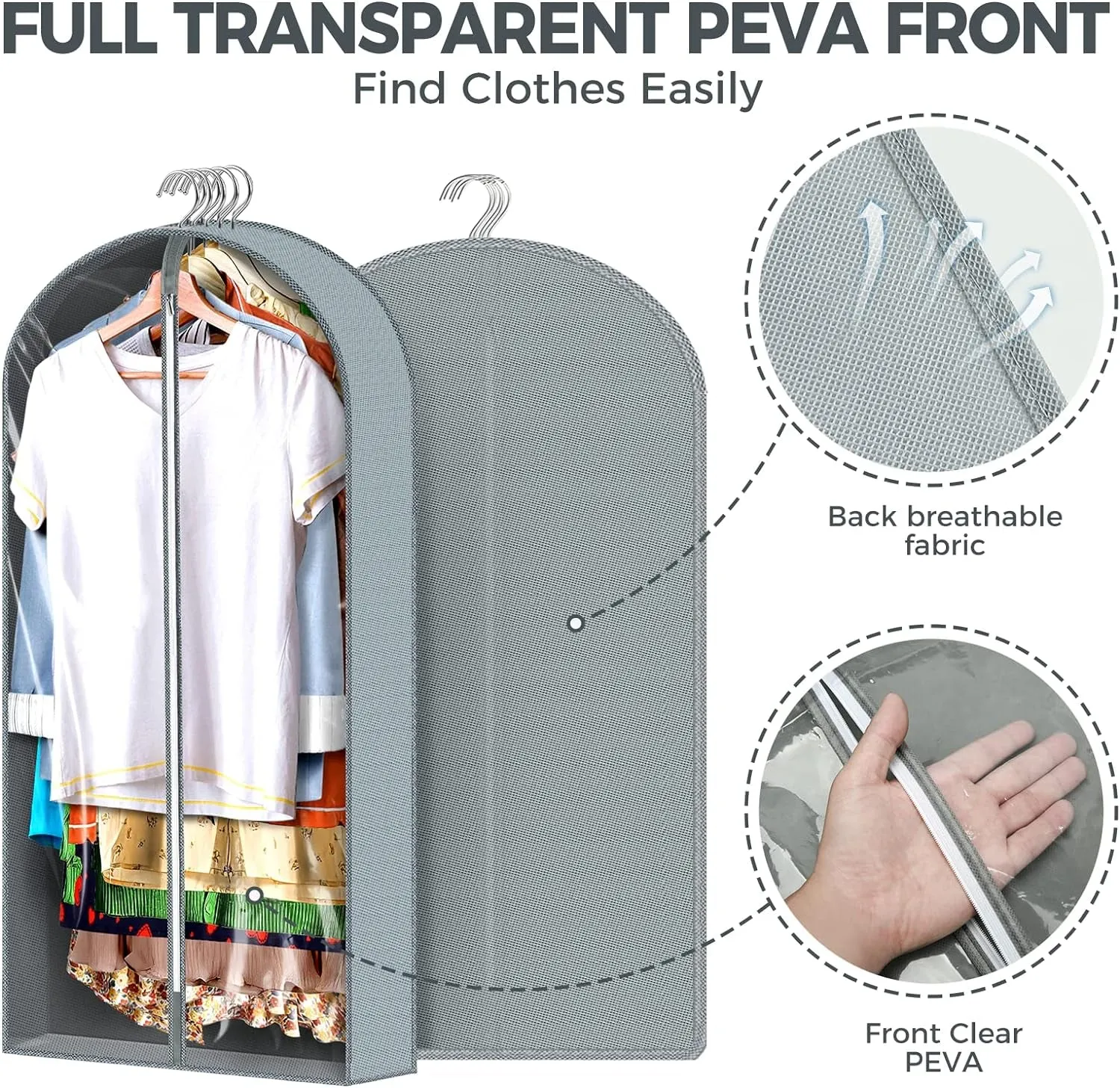 6 pcs 40" Travel Garment Bags with 4" Gussets for Coats Jackets Shirts Sweater and Suit