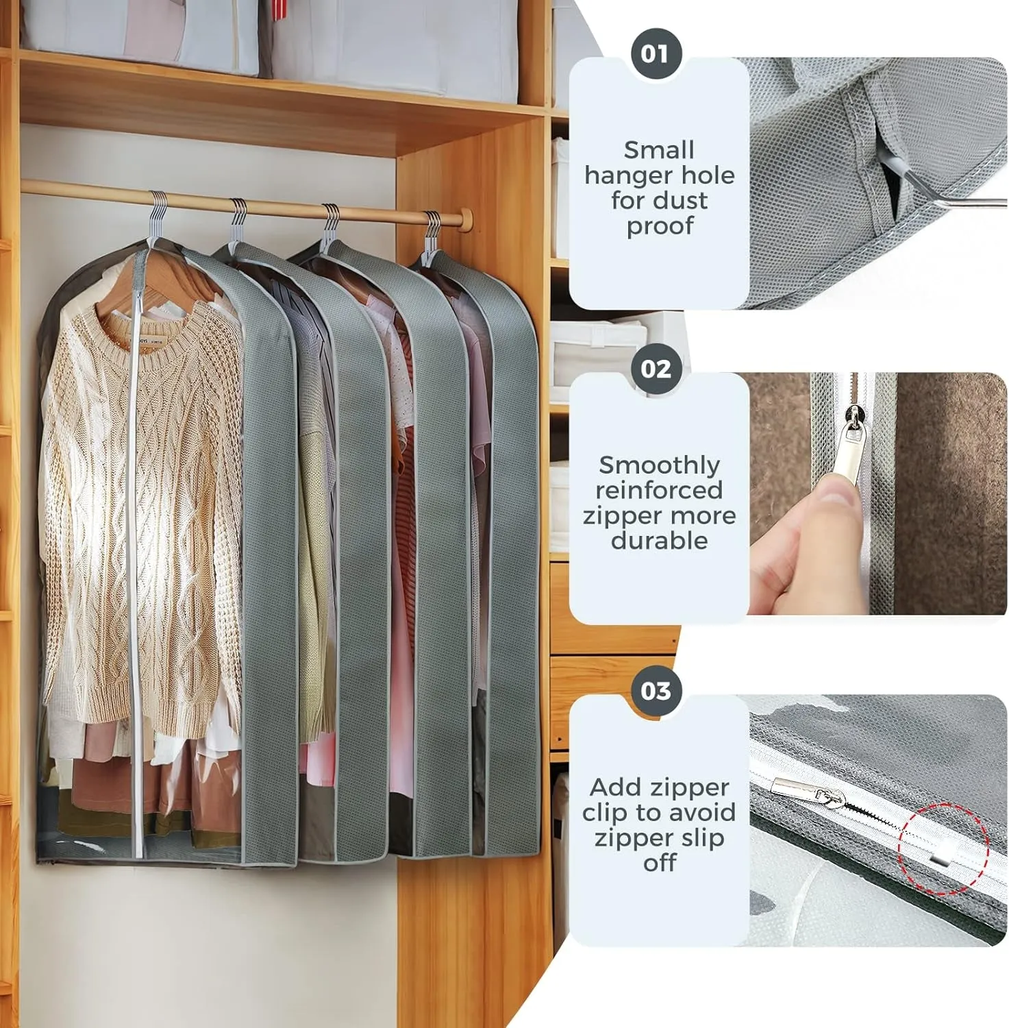 6 pcs 40" Travel Garment Bags with 4" Gussets for Coats Jackets Shirts Sweater and Suit