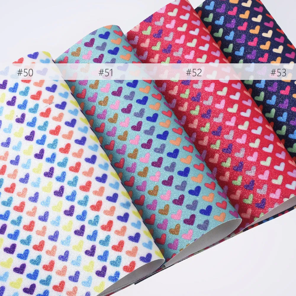 8*12" Heart Glitter Faux leather sheets PU Fabric Sheet DIY Hair Bow Making Supplies 1pcs 102630