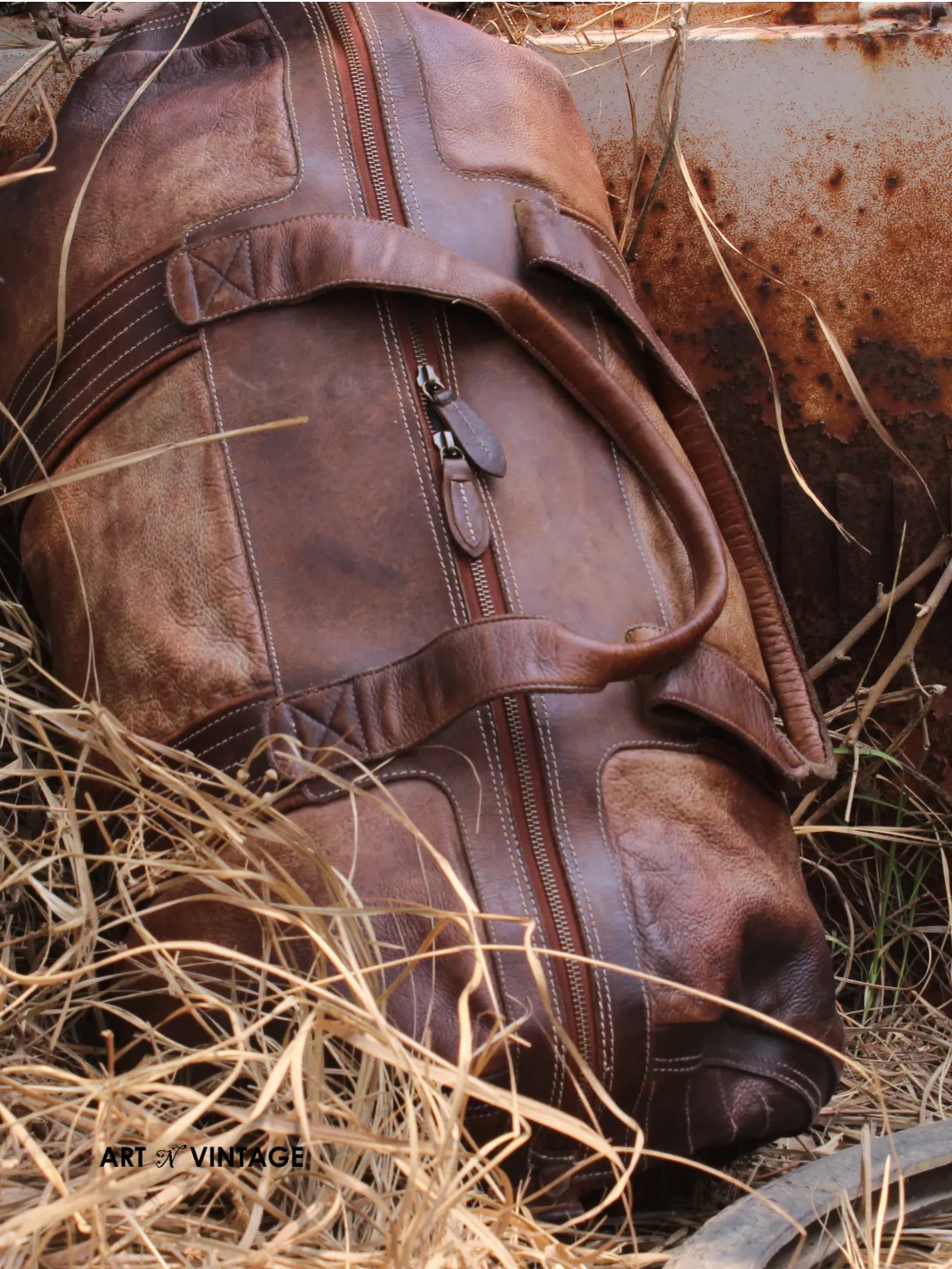Alexander: Black Leather Weekender Bag by Art N Vintage