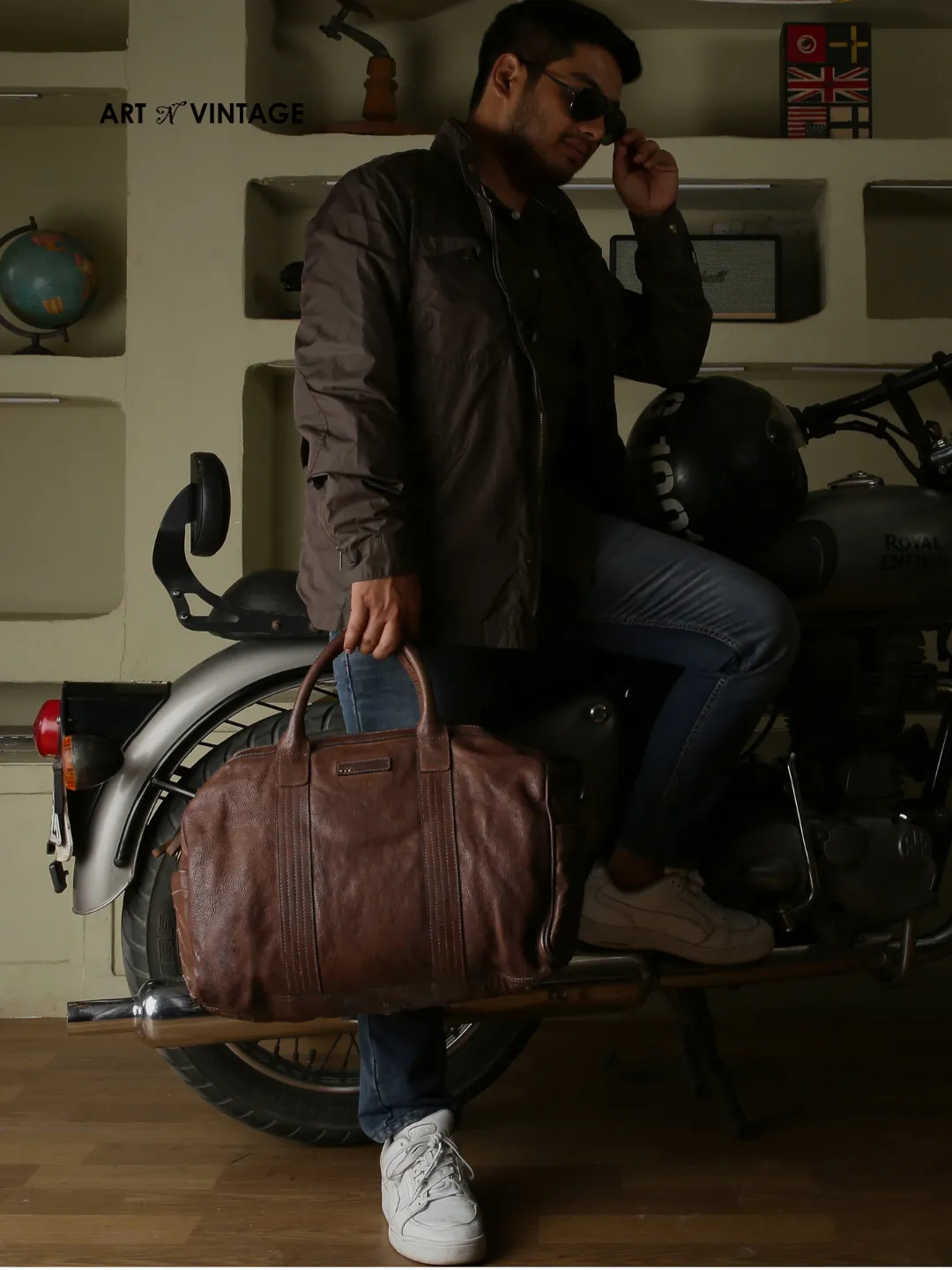 Alexander: Black Leather Weekender Bag by Art N Vintage