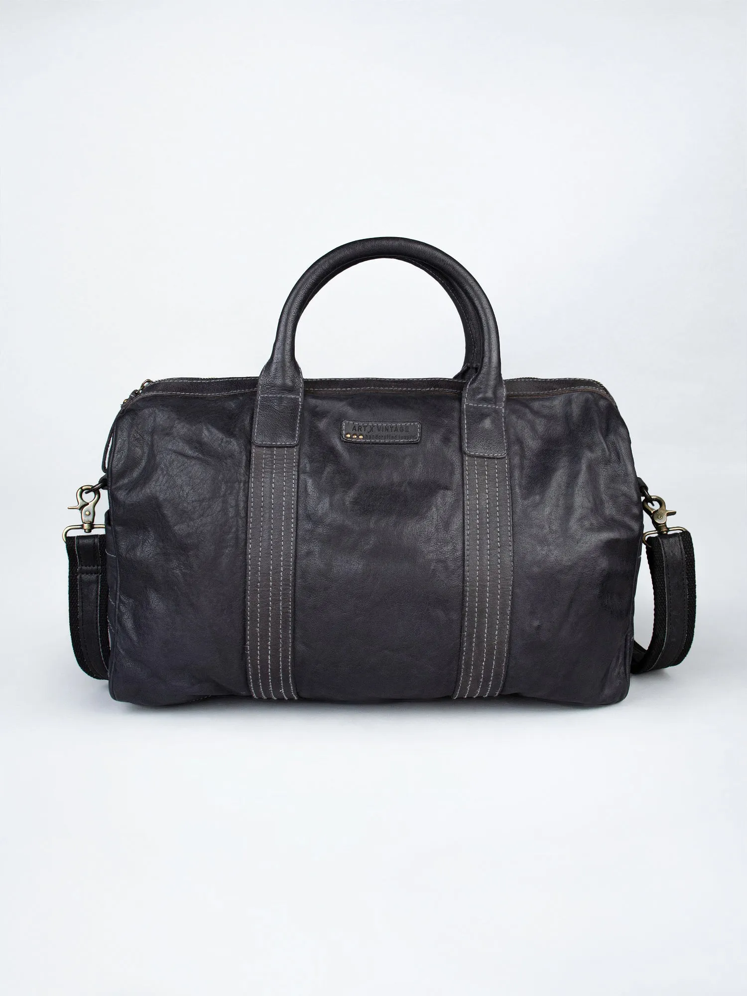Alexander: Black Leather Weekender Bag by Art N Vintage