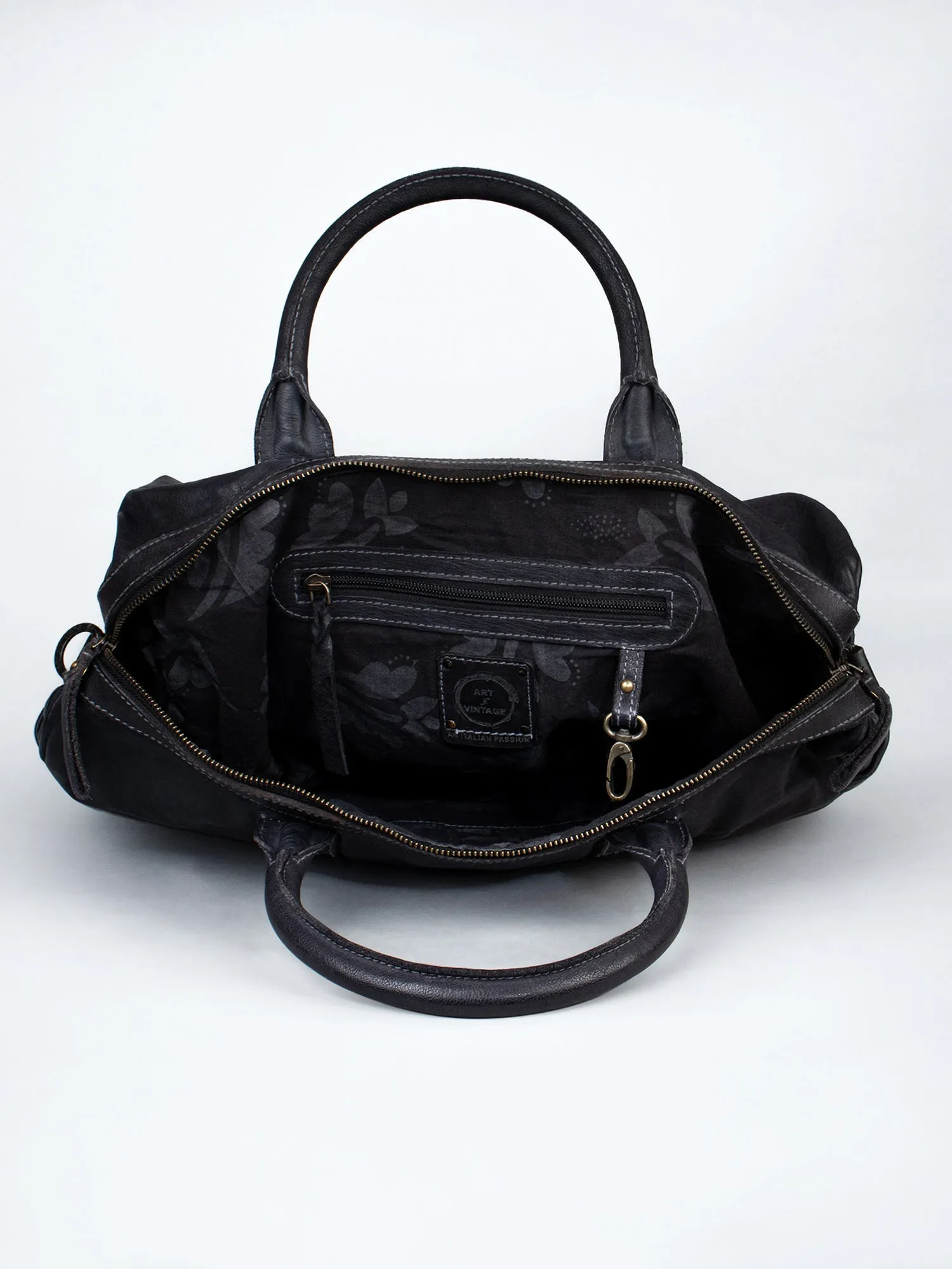 Alexander: Black Leather Weekender Bag by Art N Vintage