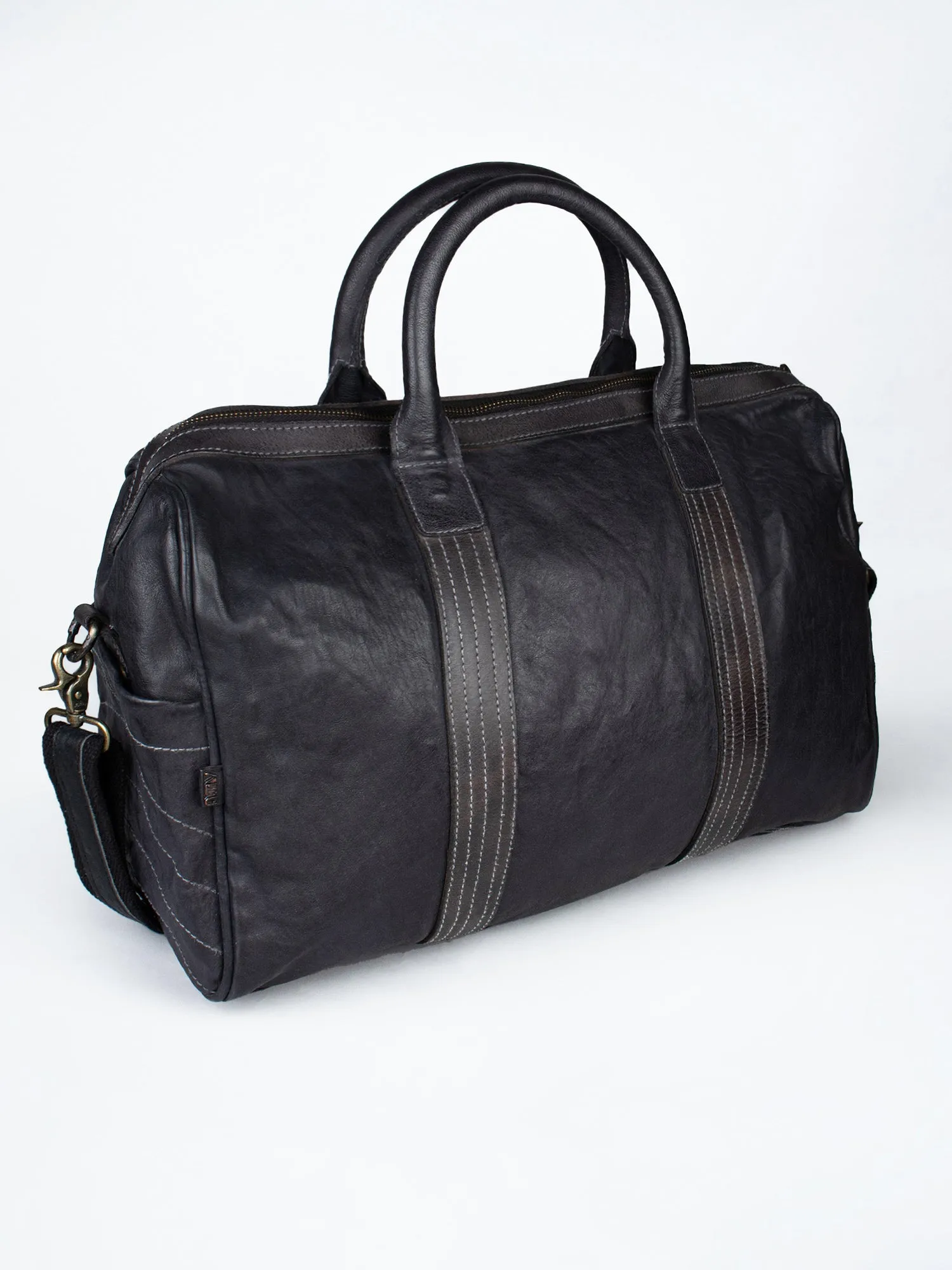 Alexander: Black Leather Weekender Bag by Art N Vintage