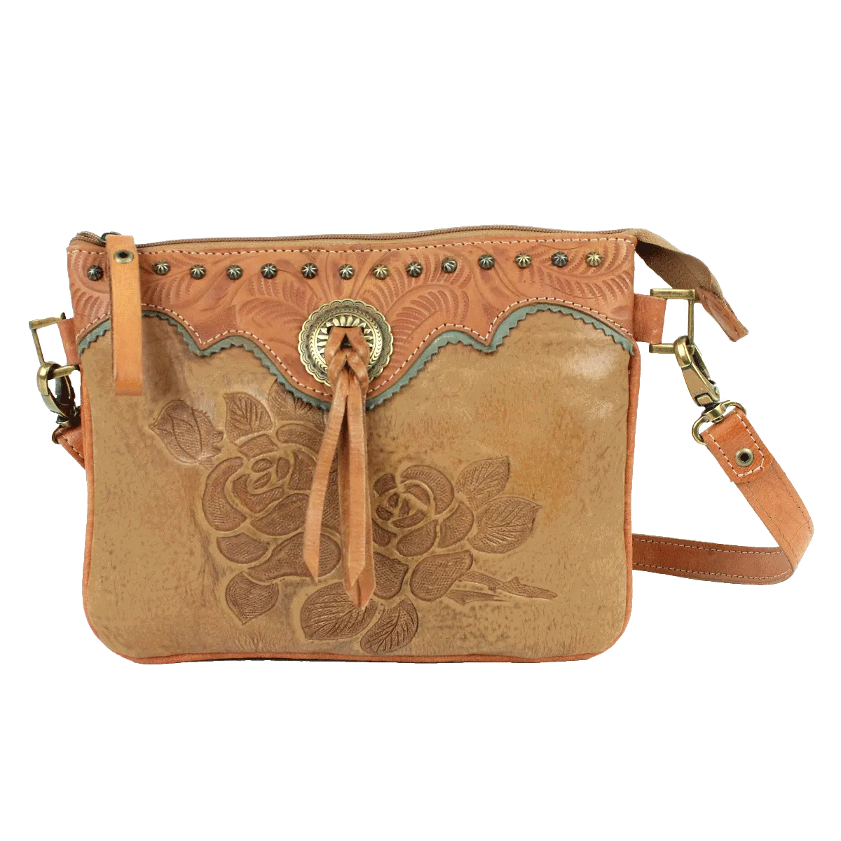 American West Handbag Texas Rose Collection: Crossbody Multi Compartment Bag