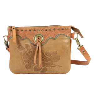 American West Handbag Texas Rose Collection: Crossbody Multi Compartment Bag