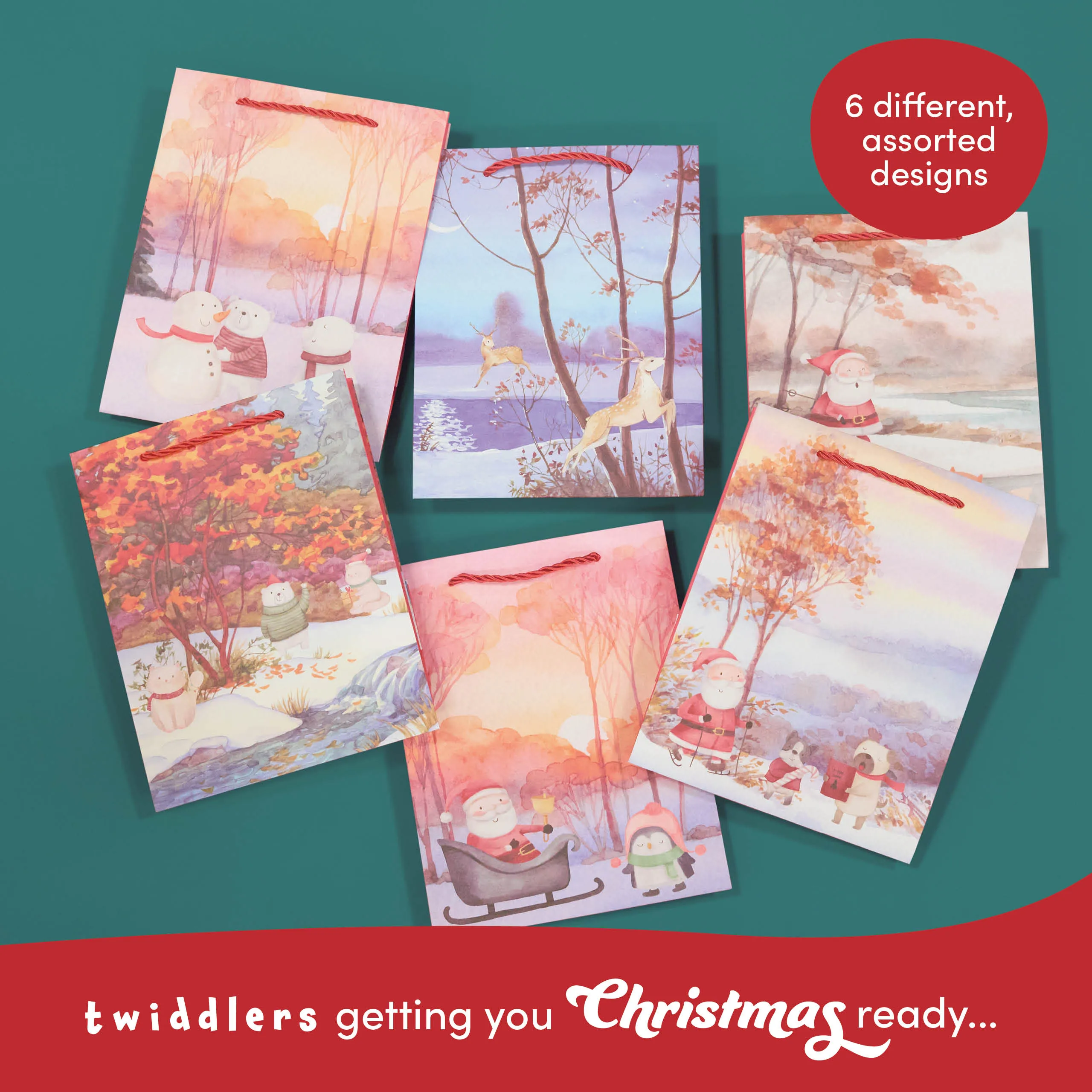 Assorted Festive Christmas Watercolour Gift Bags
