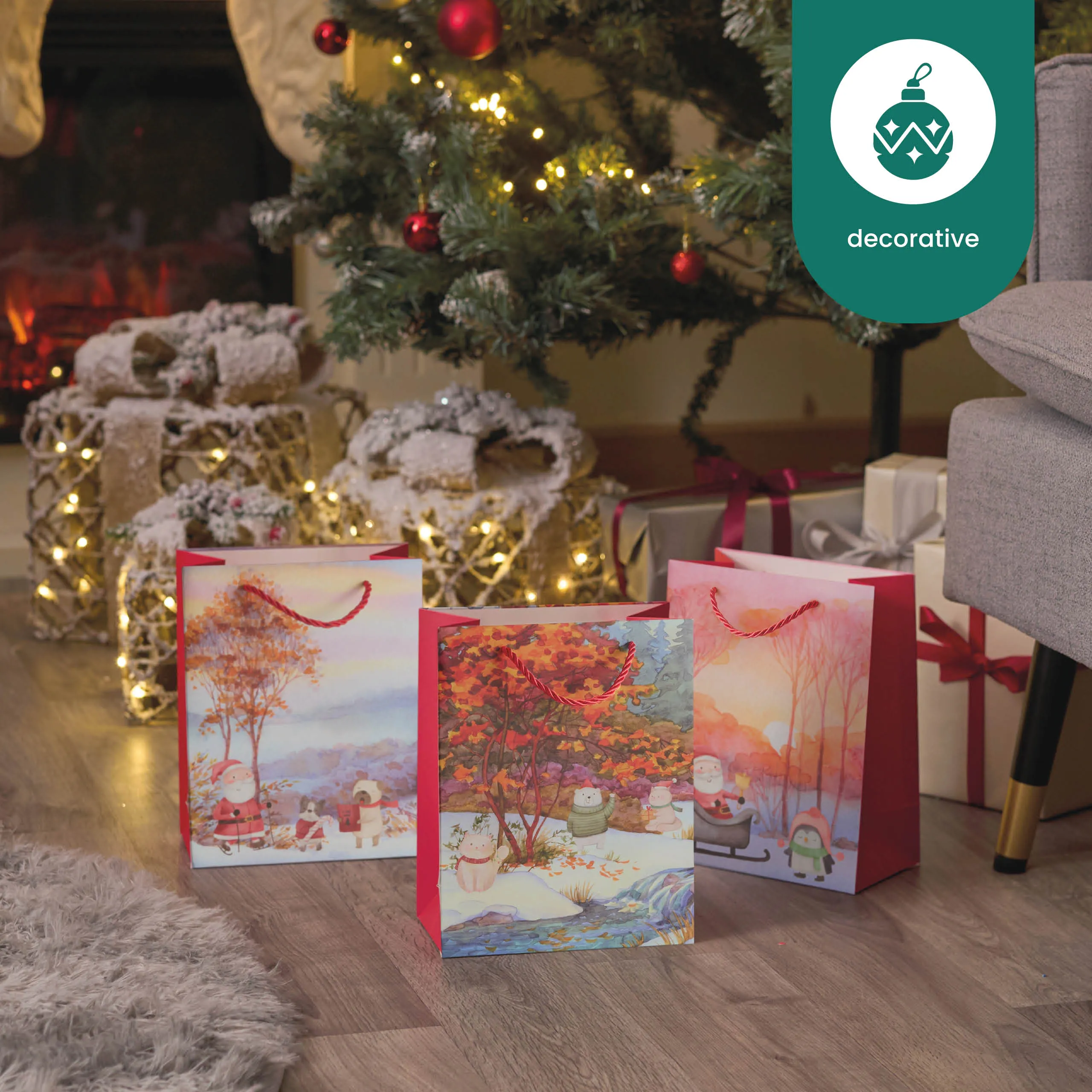 Assorted Festive Christmas Watercolour Gift Bags