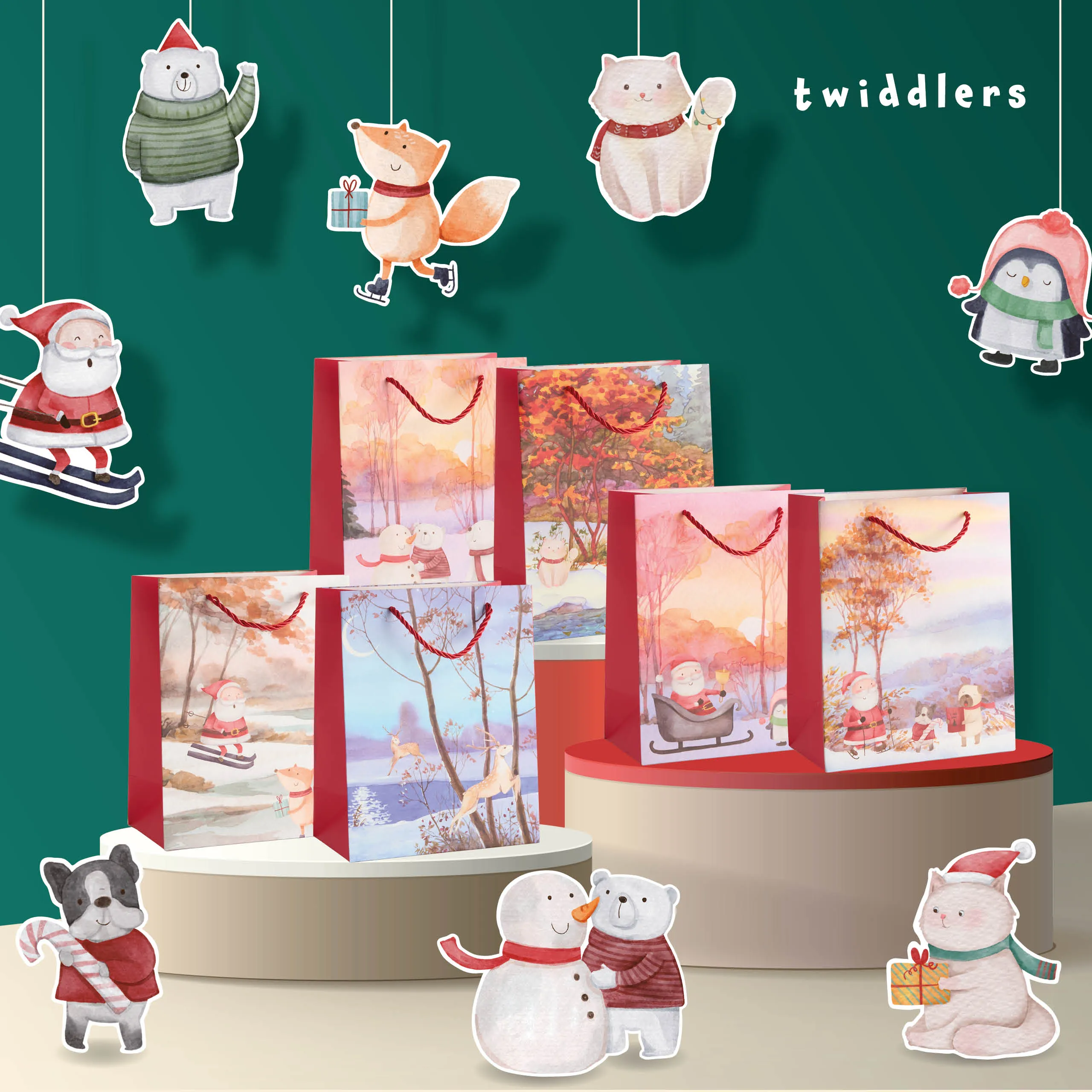 Assorted Festive Christmas Watercolour Gift Bags