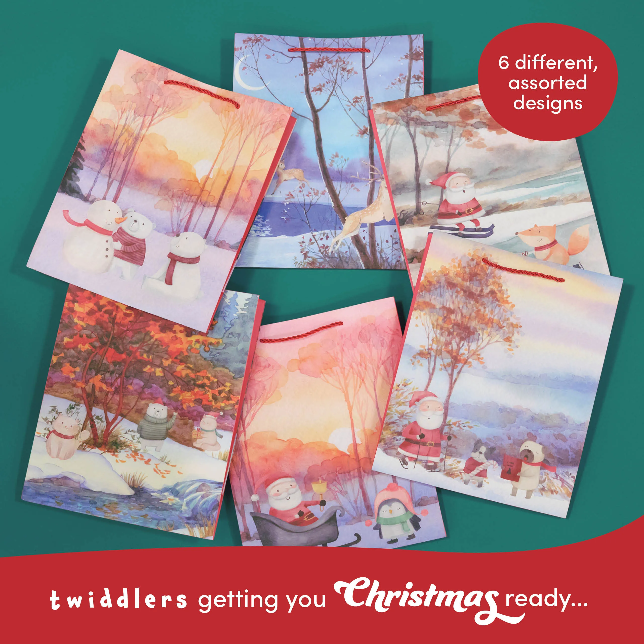 Assorted Festive Christmas Watercolour Gift Bags