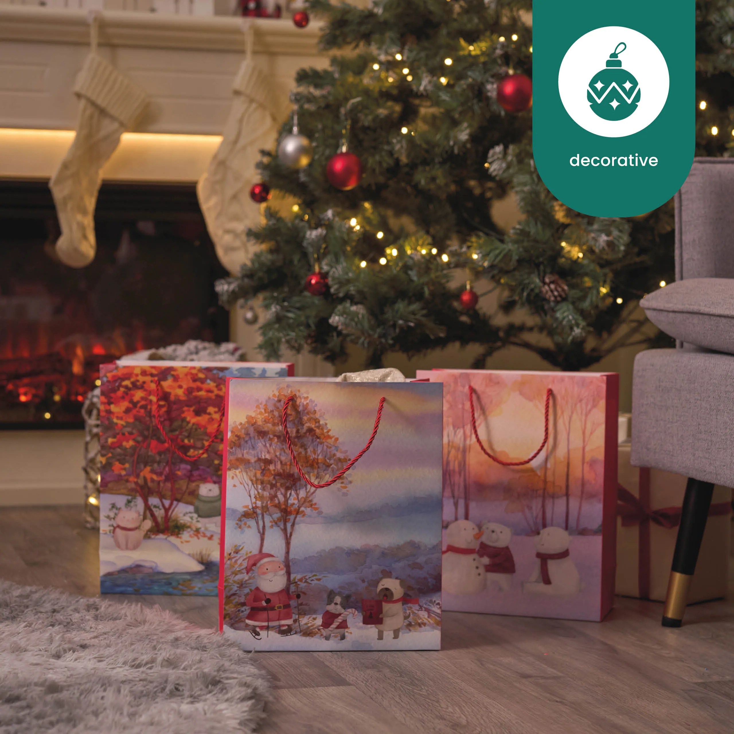 Assorted Festive Christmas Watercolour Gift Bags