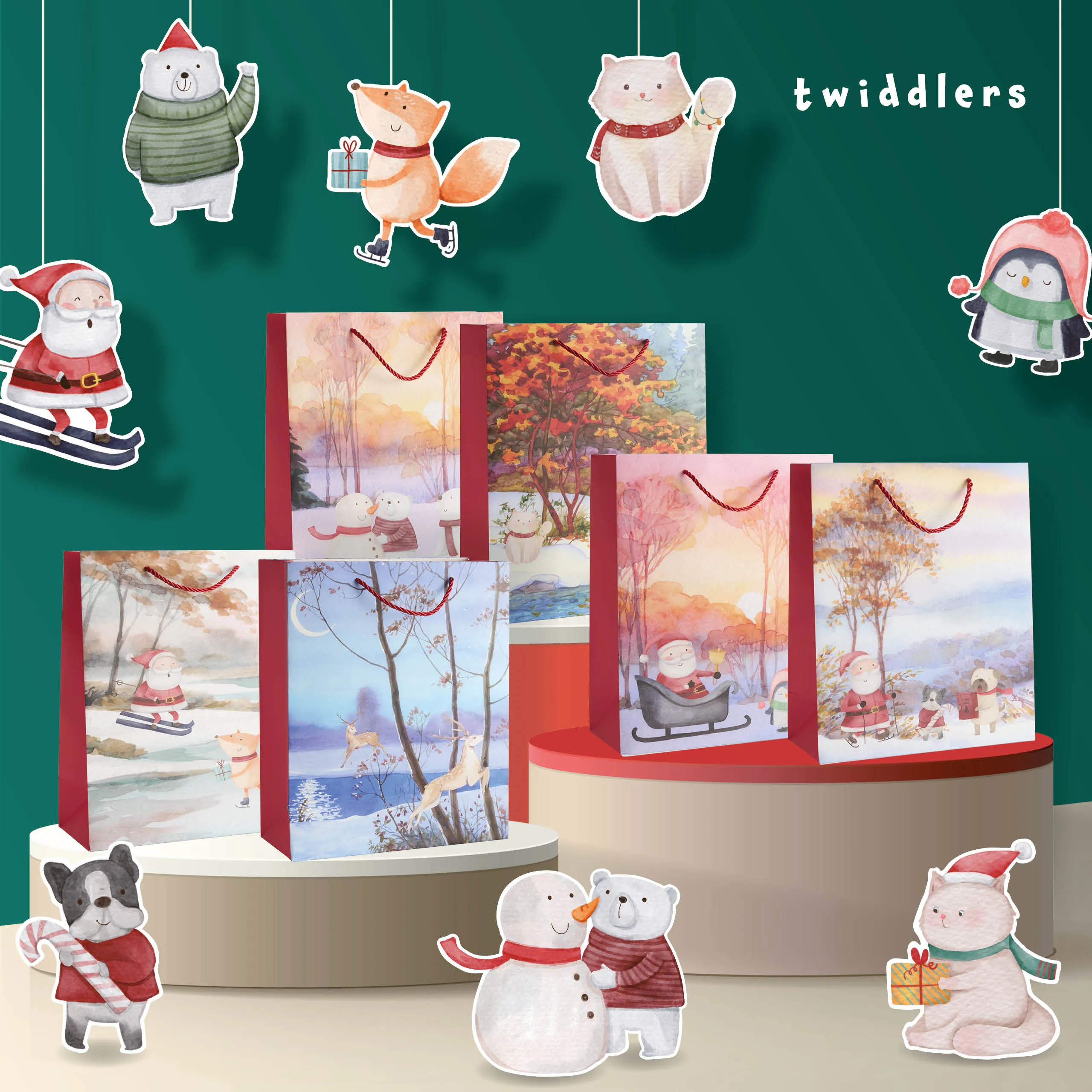 Assorted Festive Christmas Watercolour Gift Bags