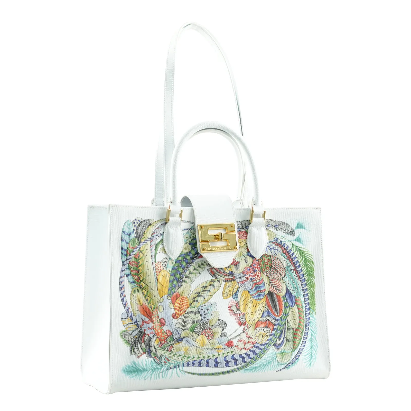 Audrey Tote_Medium_Feather Fancy_White