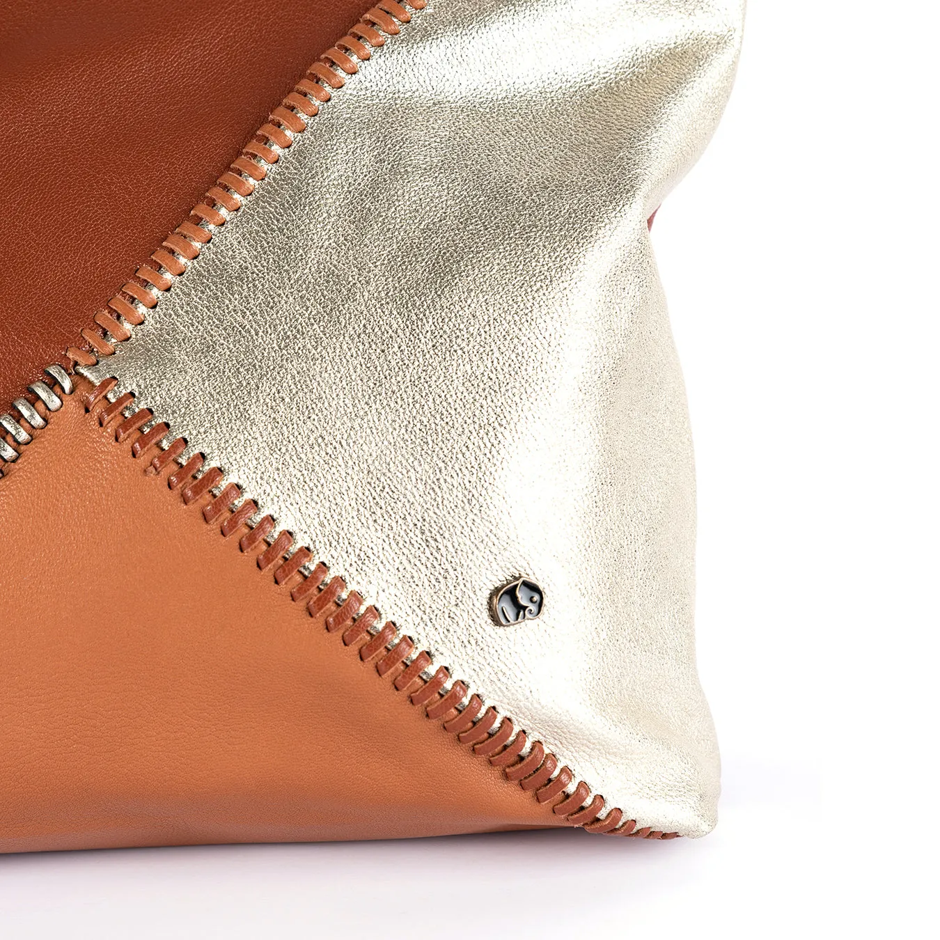 Awonke : Ladies Leather Shopper Handbag in Suede & Oak Cayak and Platino Metal Grain