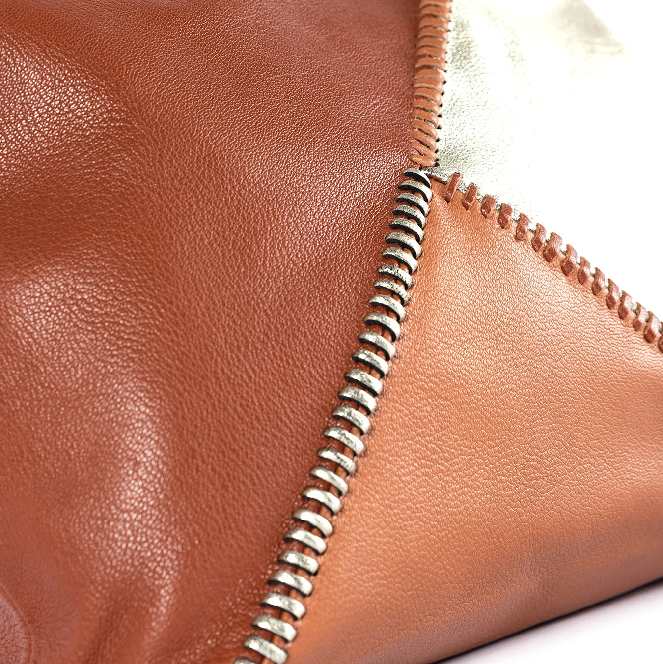 Awonke : Ladies Leather Shopper Handbag in Suede & Oak Cayak and Platino Metal Grain