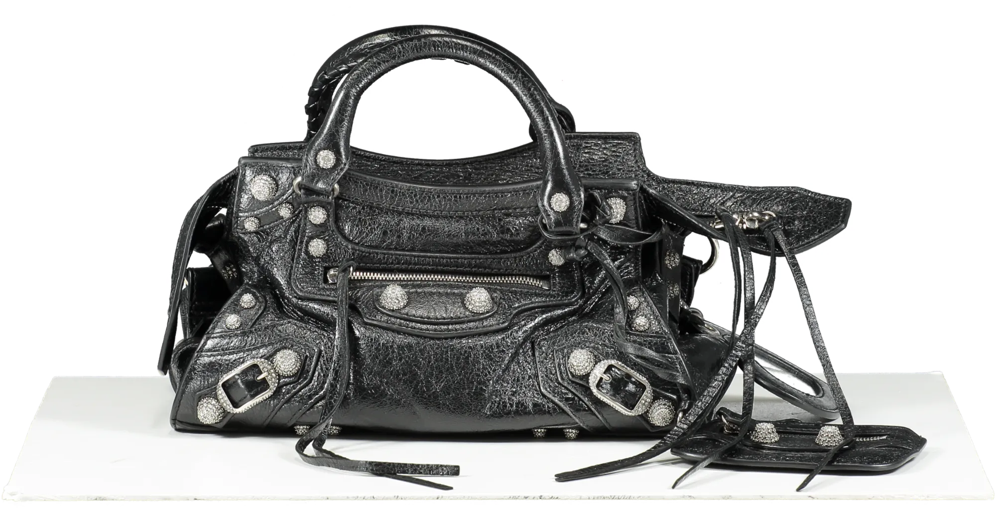 Balenciaga Crystal Embellished Neo Cagole Handbag Xs Black One Size