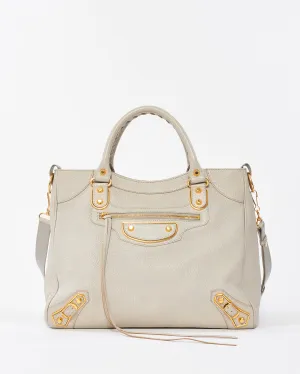 Balenciaga Light Grey Leather Giant 12 Gold Hardware Motocross Velo Bag