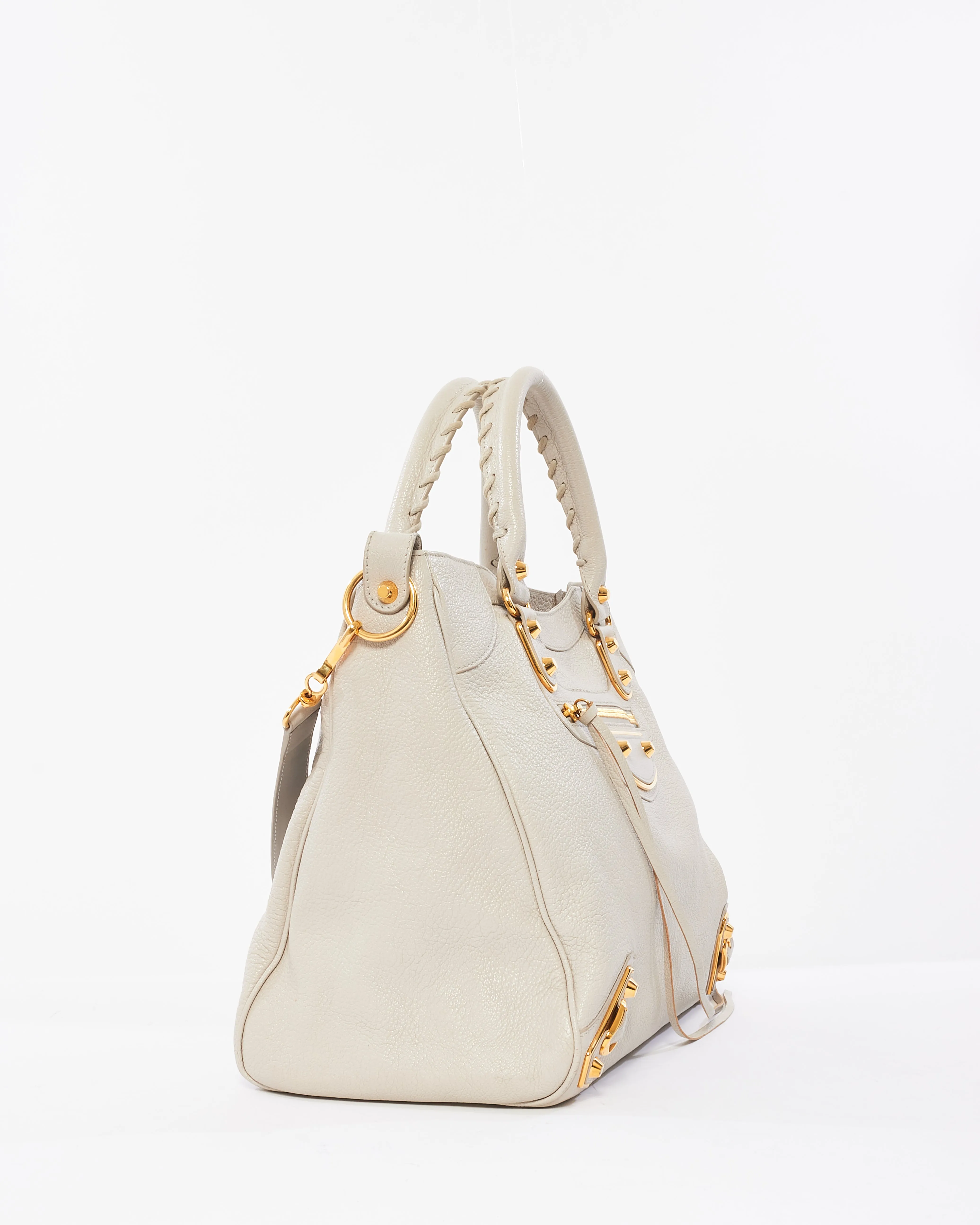 Balenciaga Light Grey Leather Giant 12 Gold Hardware Motocross Velo Bag