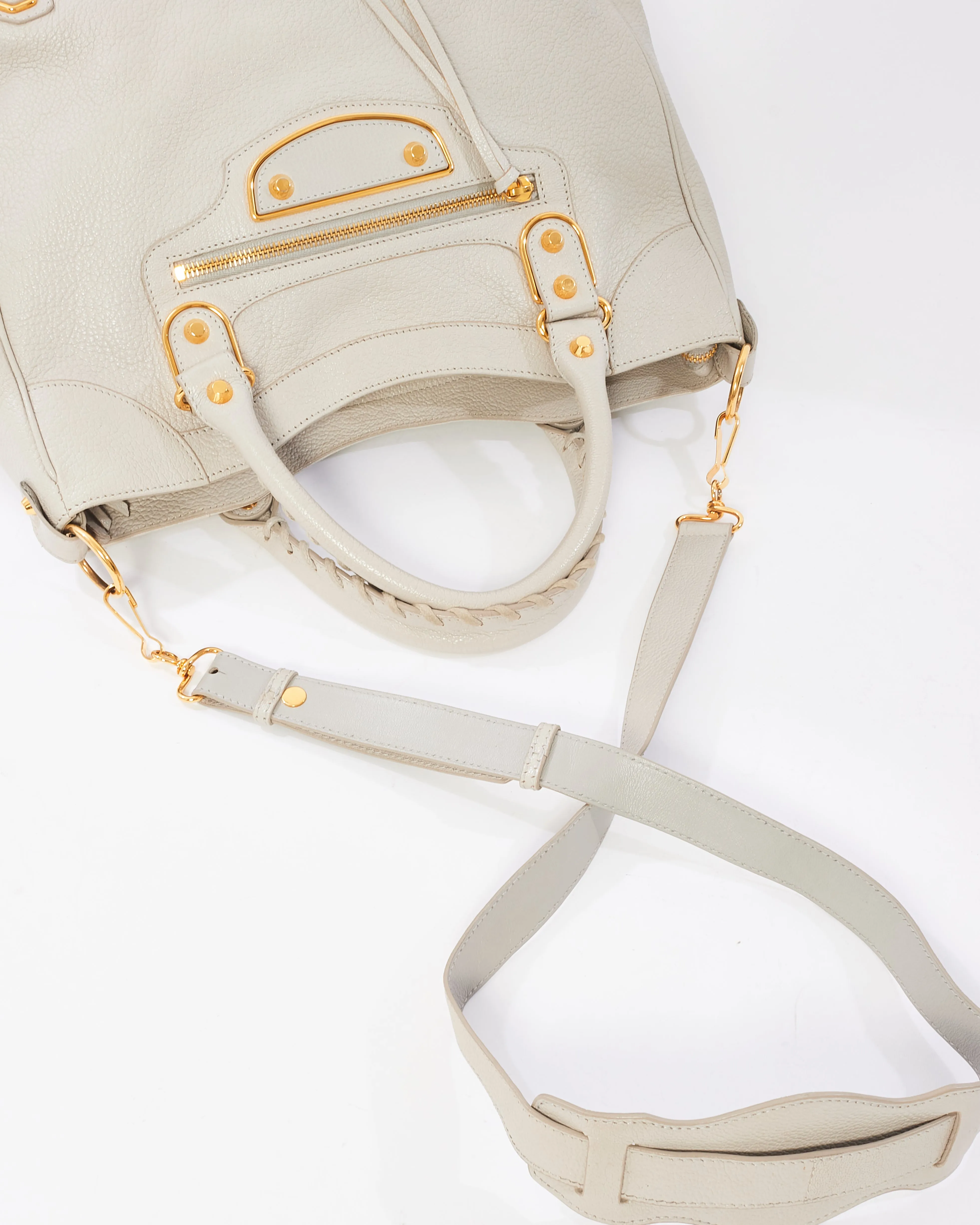 Balenciaga Light Grey Leather Giant 12 Gold Hardware Motocross Velo Bag