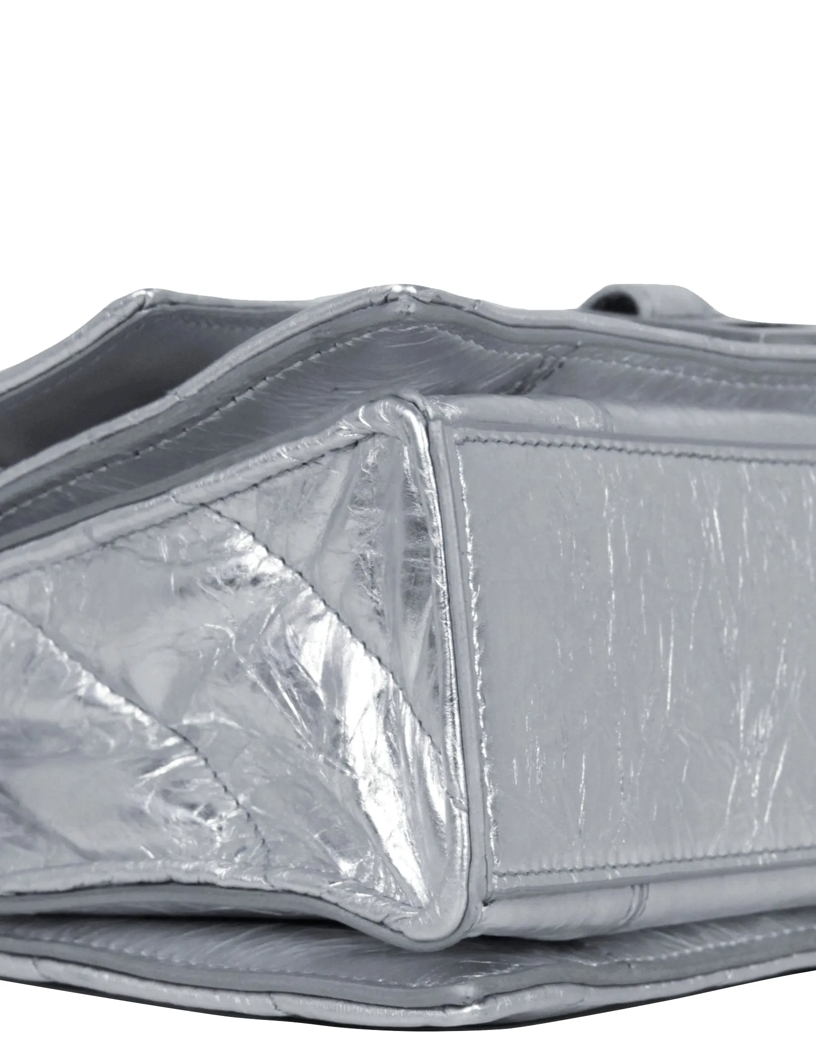 Balenciaga NWT Silver Crinkled-Leather Small Hourglass Chain Shoulder bag