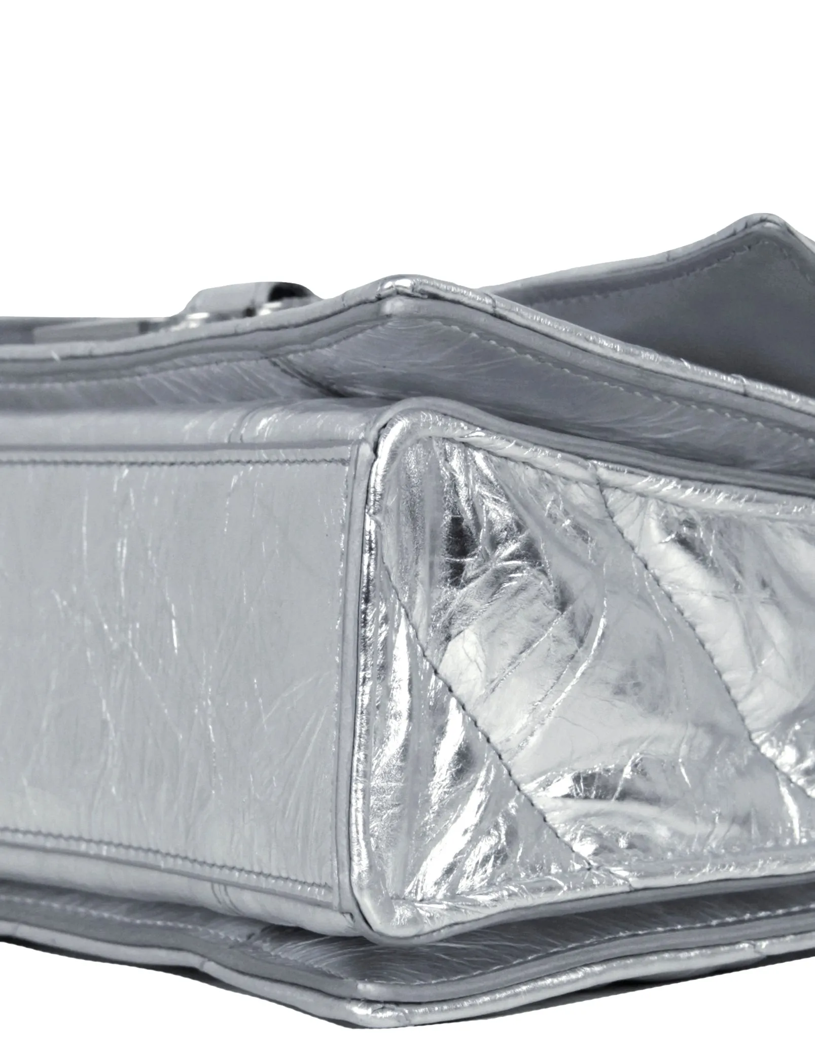Balenciaga NWT Silver Crinkled-Leather Small Hourglass Chain Shoulder bag