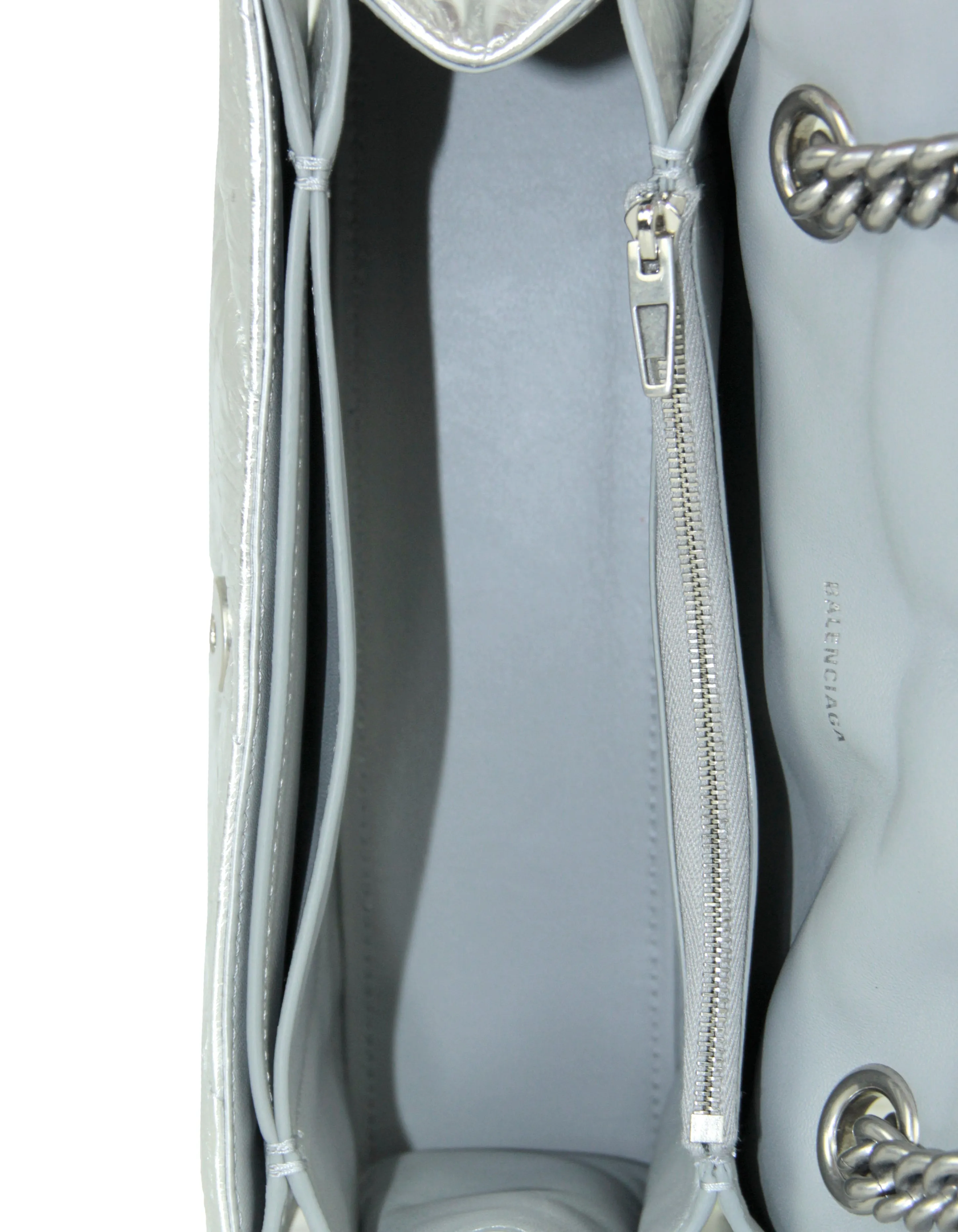 Balenciaga NWT Silver Crinkled-Leather Small Hourglass Chain Shoulder bag