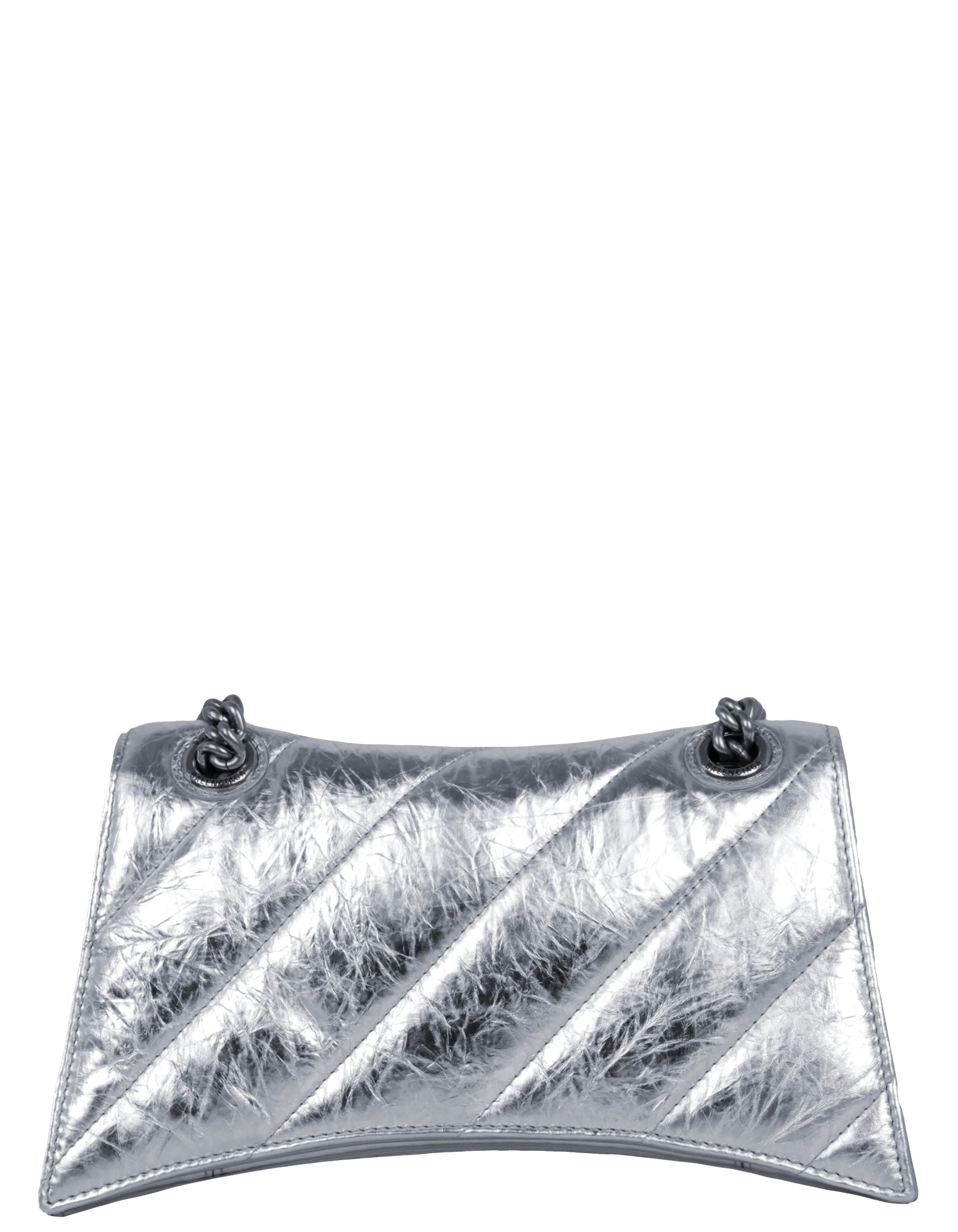 Balenciaga NWT Silver Crinkled-Leather Small Hourglass Chain Shoulder bag