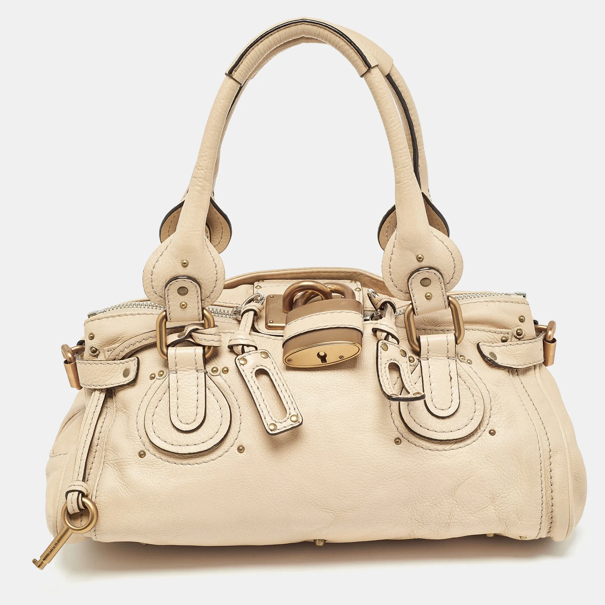 Beige Leather Medium Paddington Satchel