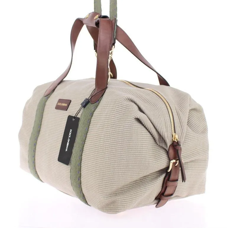 Beige linen travel bag