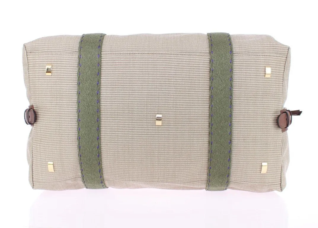 Beige linen travel bag
