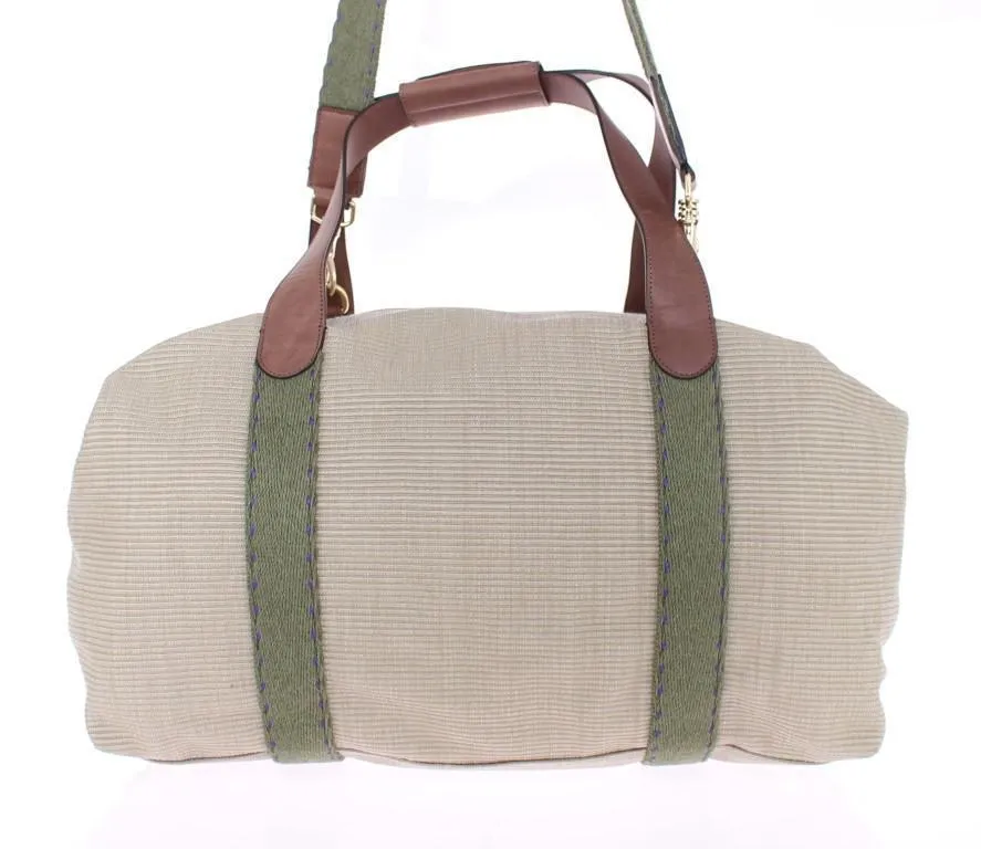 Beige linen travel bag