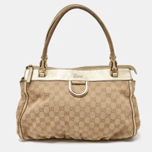 Beige/Gold GG Canvas and Leather D Ring Satchel