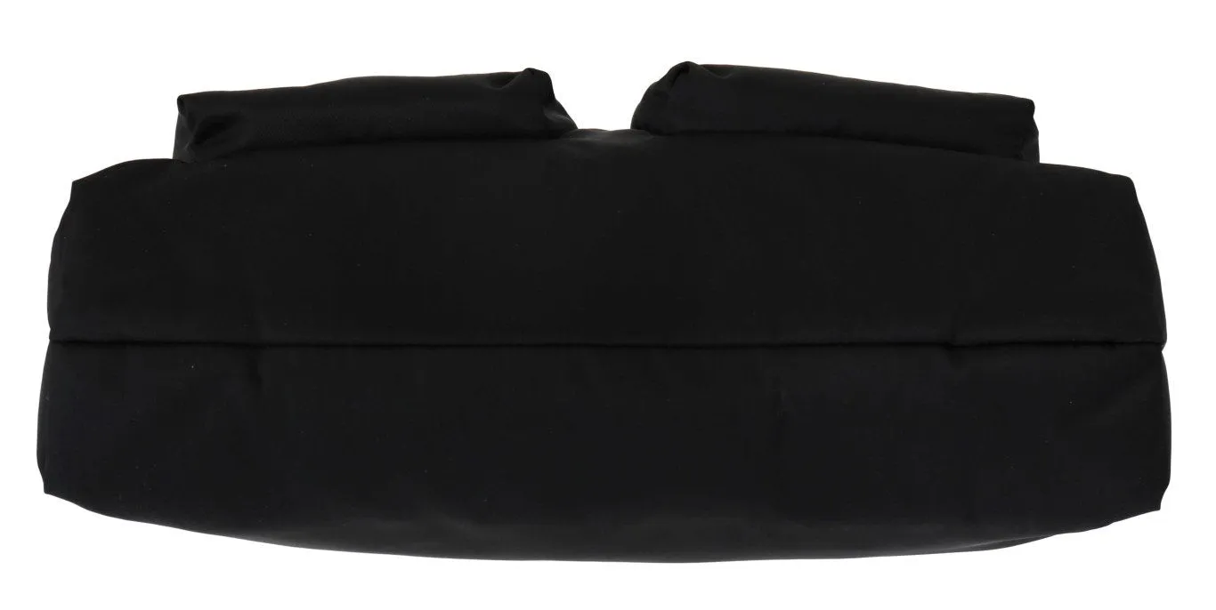 Black Leather Shopping Tote Bag