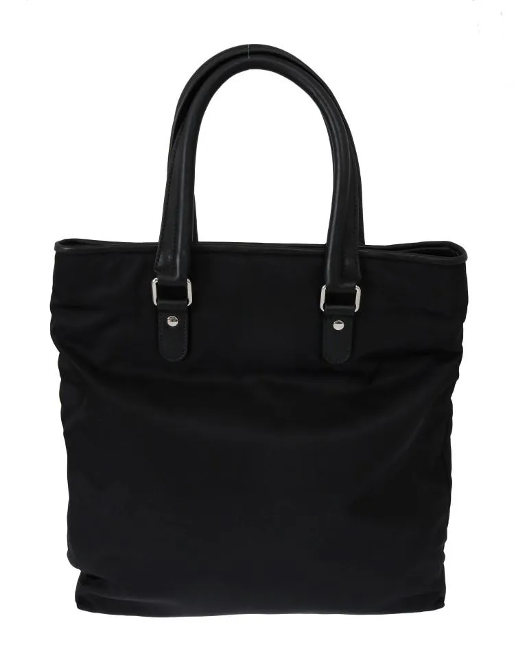 Black Leather Shopping Tote Bag