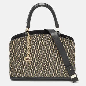 Black Signature PVC and Leather Satchel